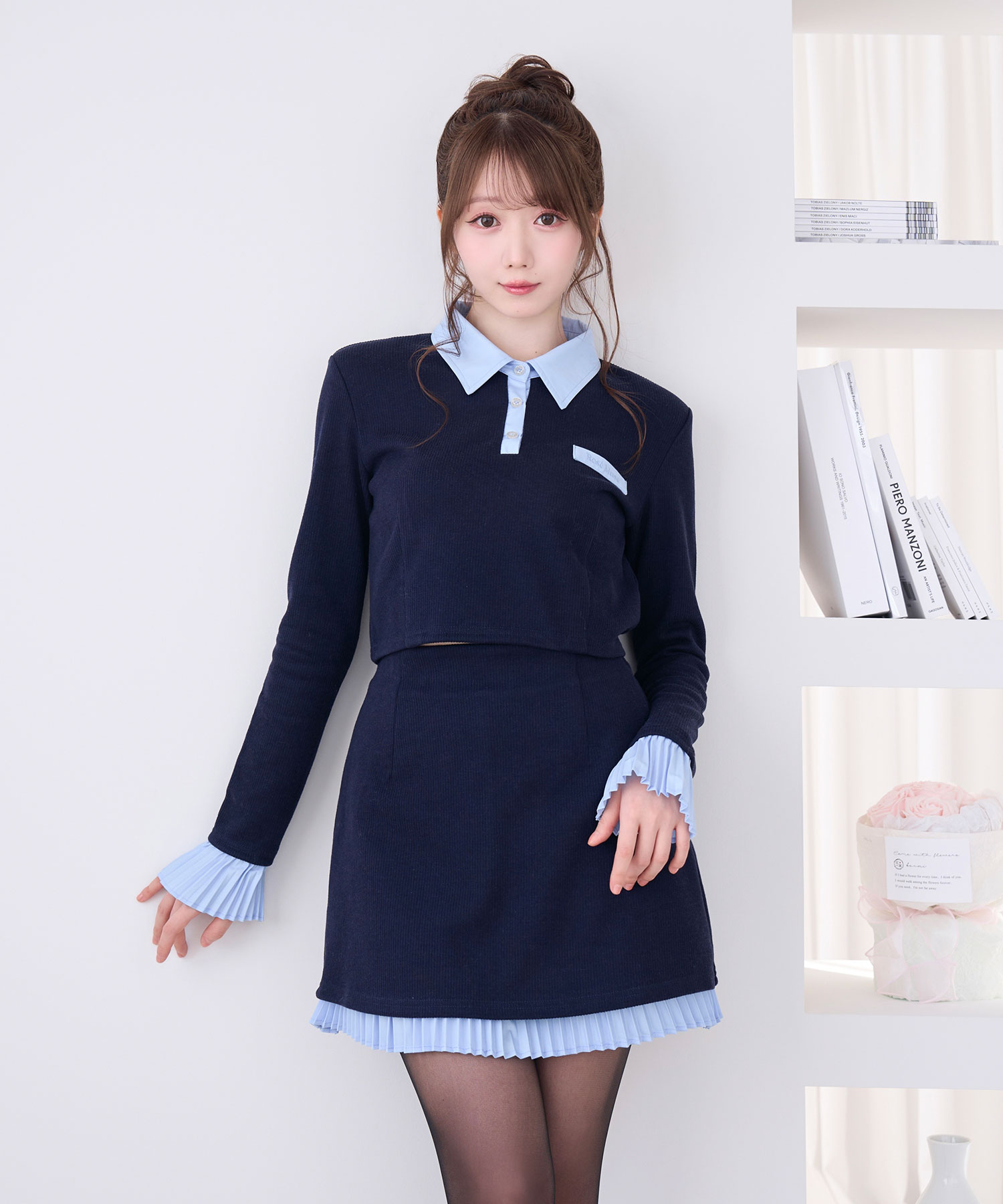 Ribbon shirt layered set up