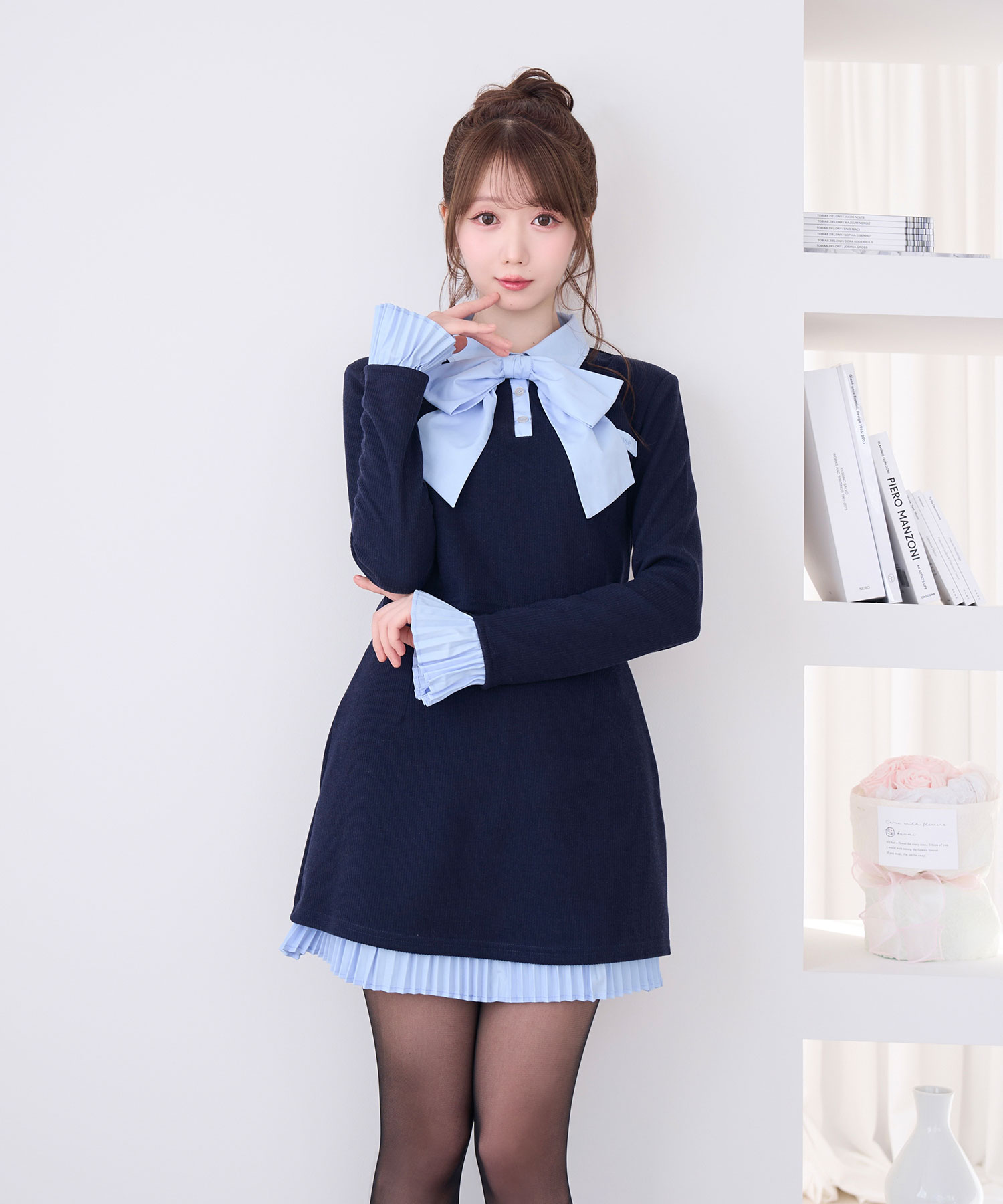 Ribbon shirt layered set up