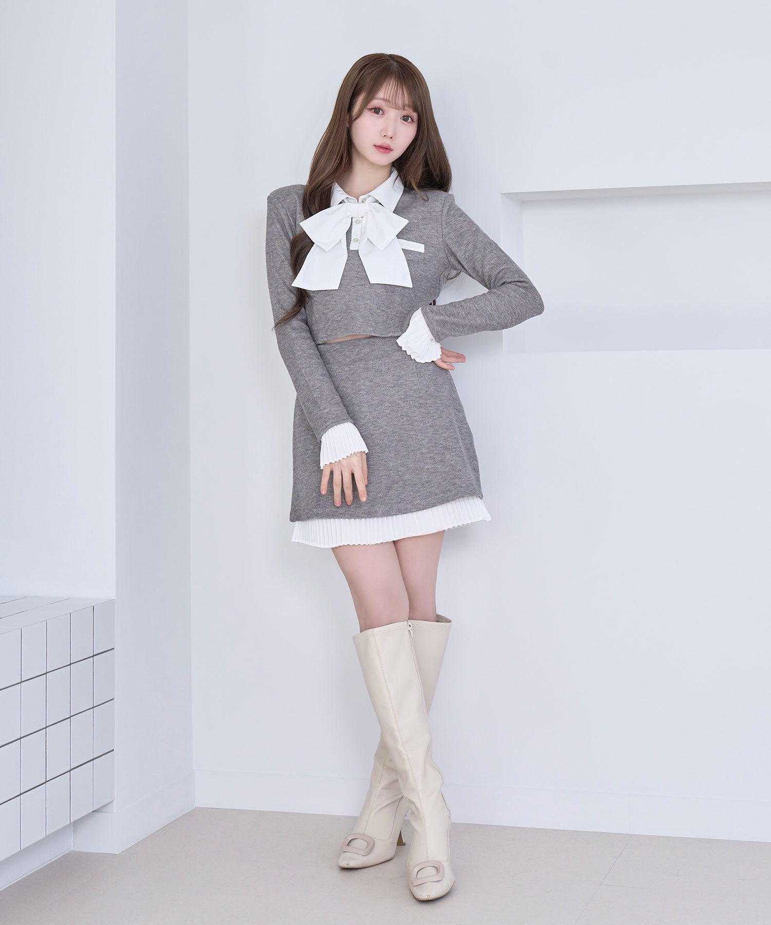 Ribbon shirt layered set up