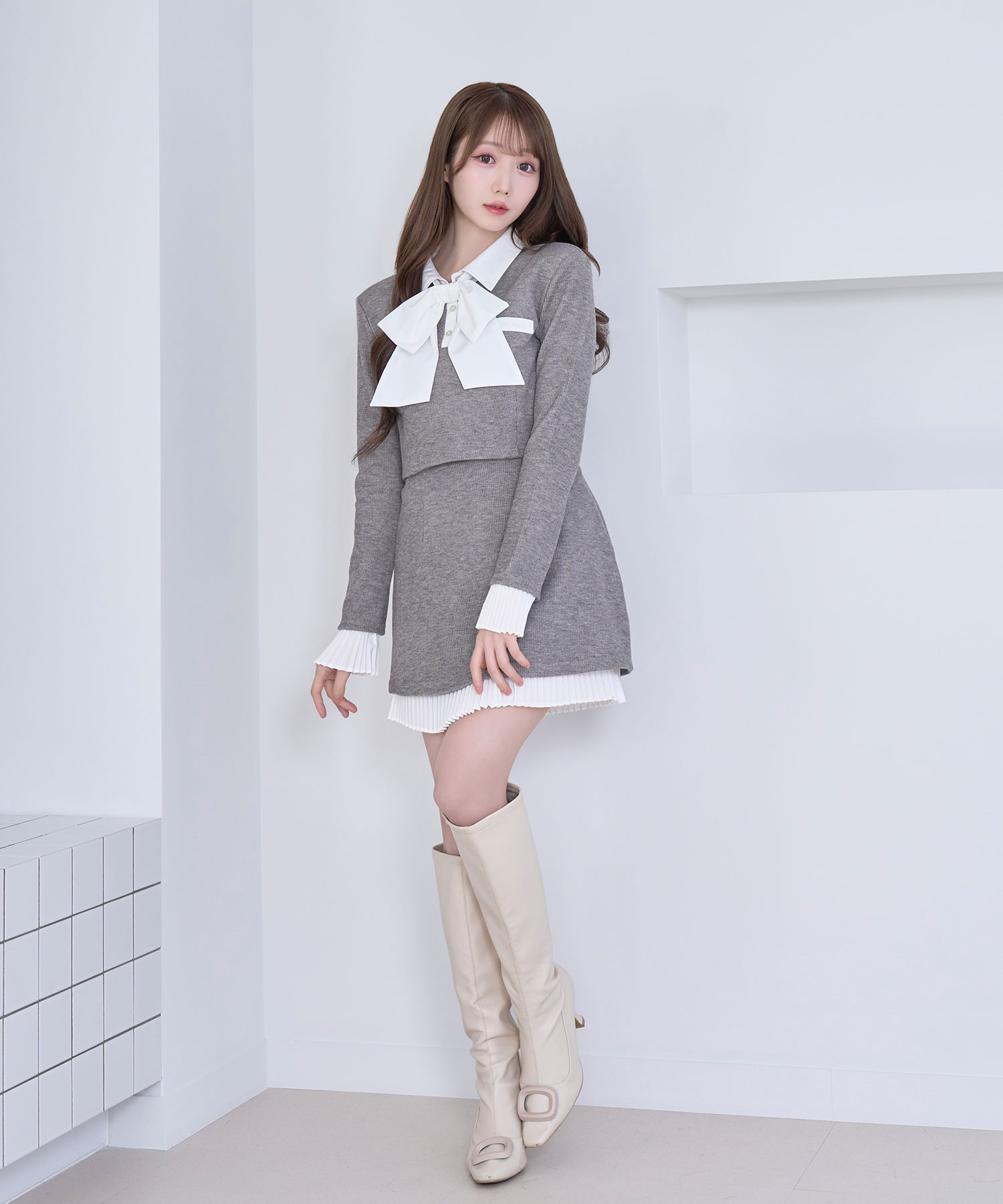 Ribbon shirt layered set up