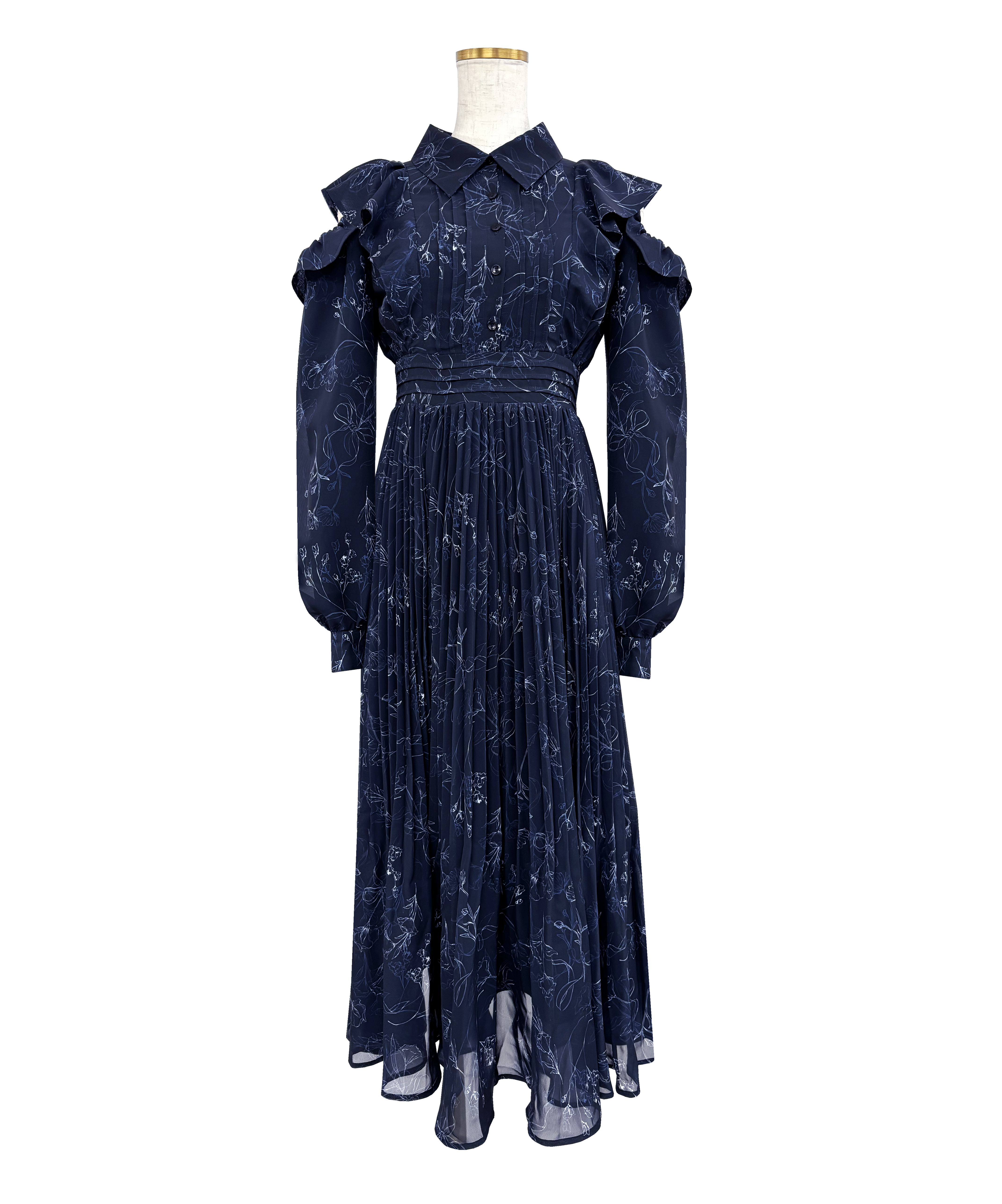 Floral line pleats chiffondress