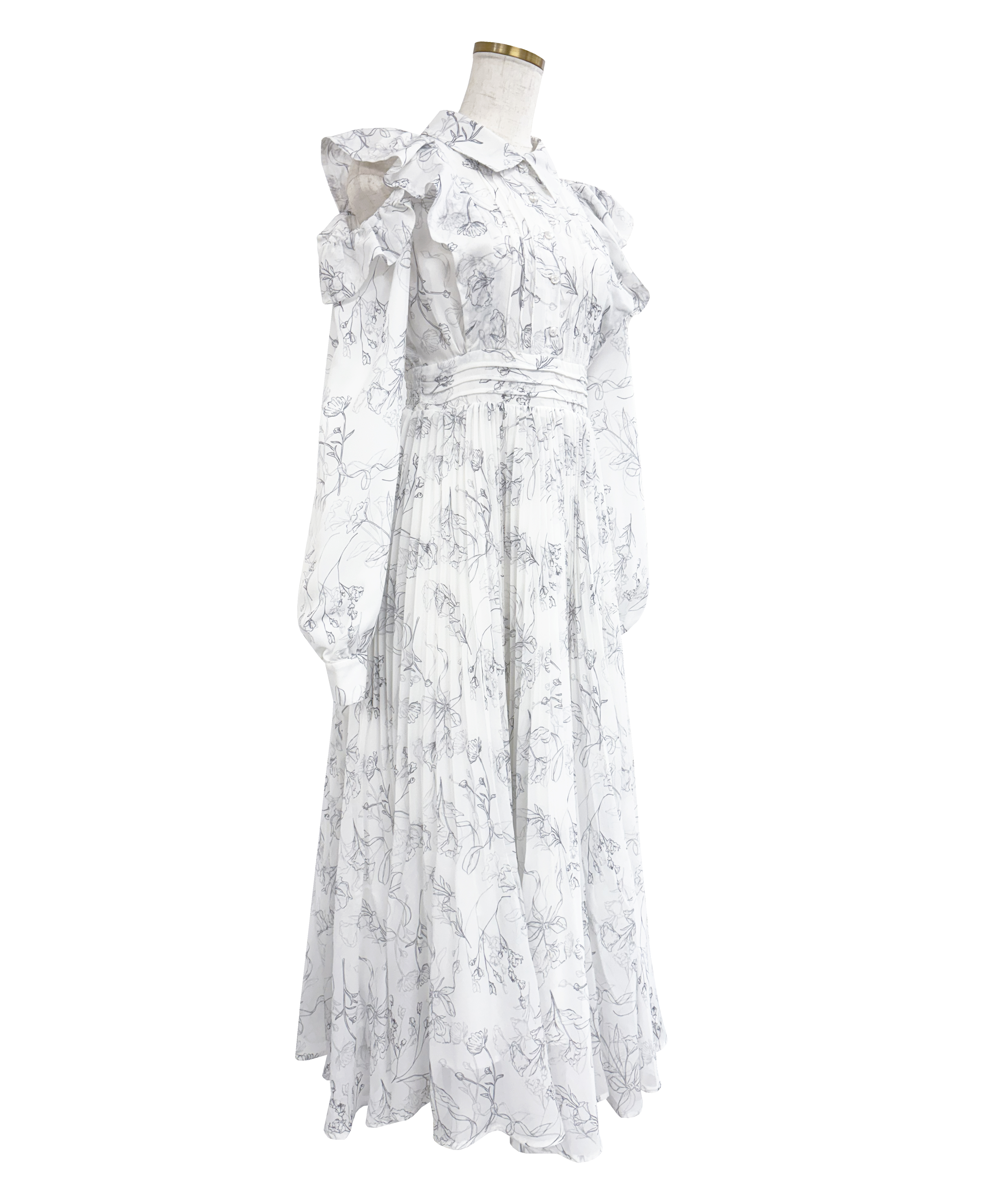 Floral line pleats chiffondress