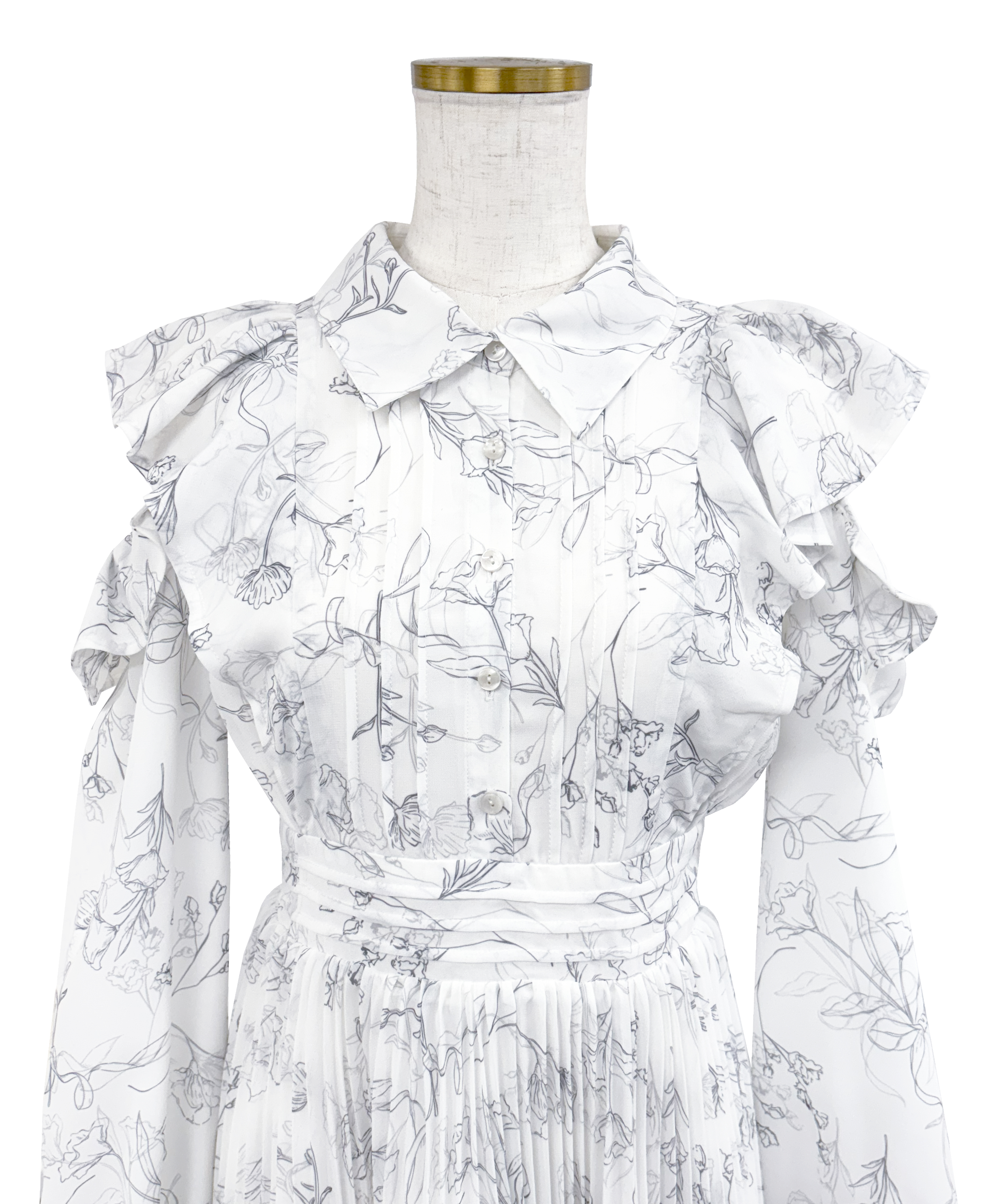 Floral line pleats chiffondress