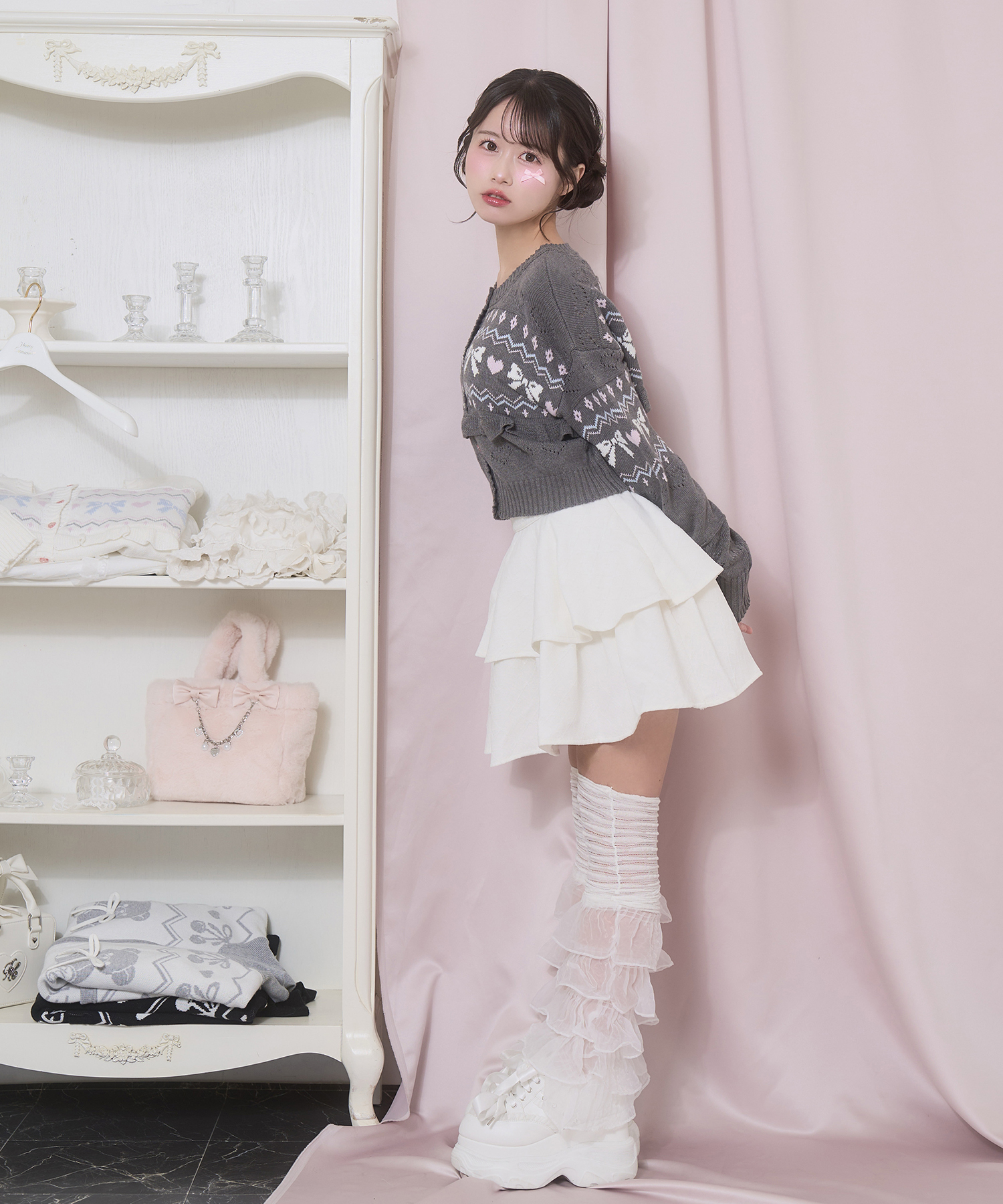 リボンハート透かしカーデ