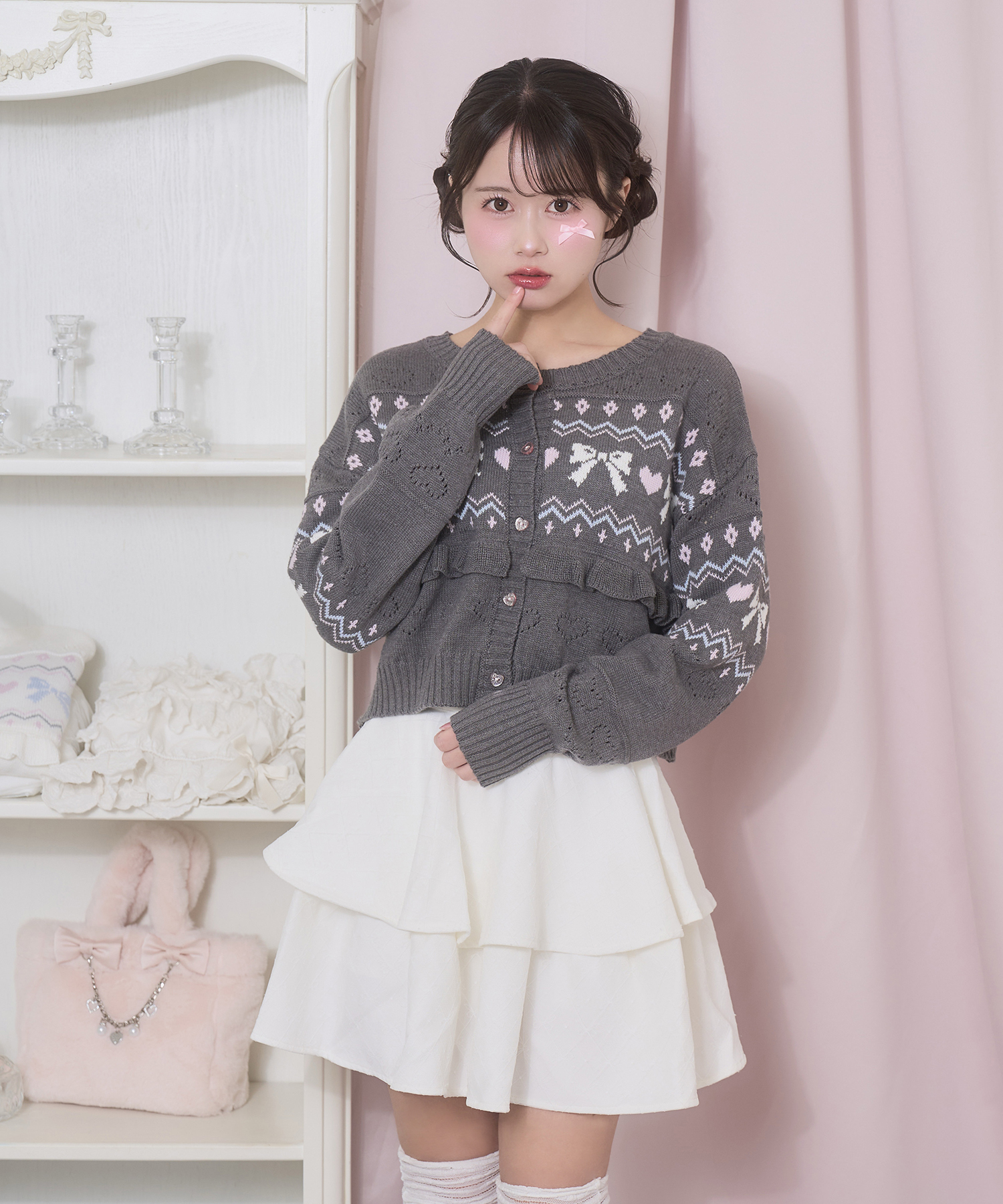 リボンハート透かしカーデ