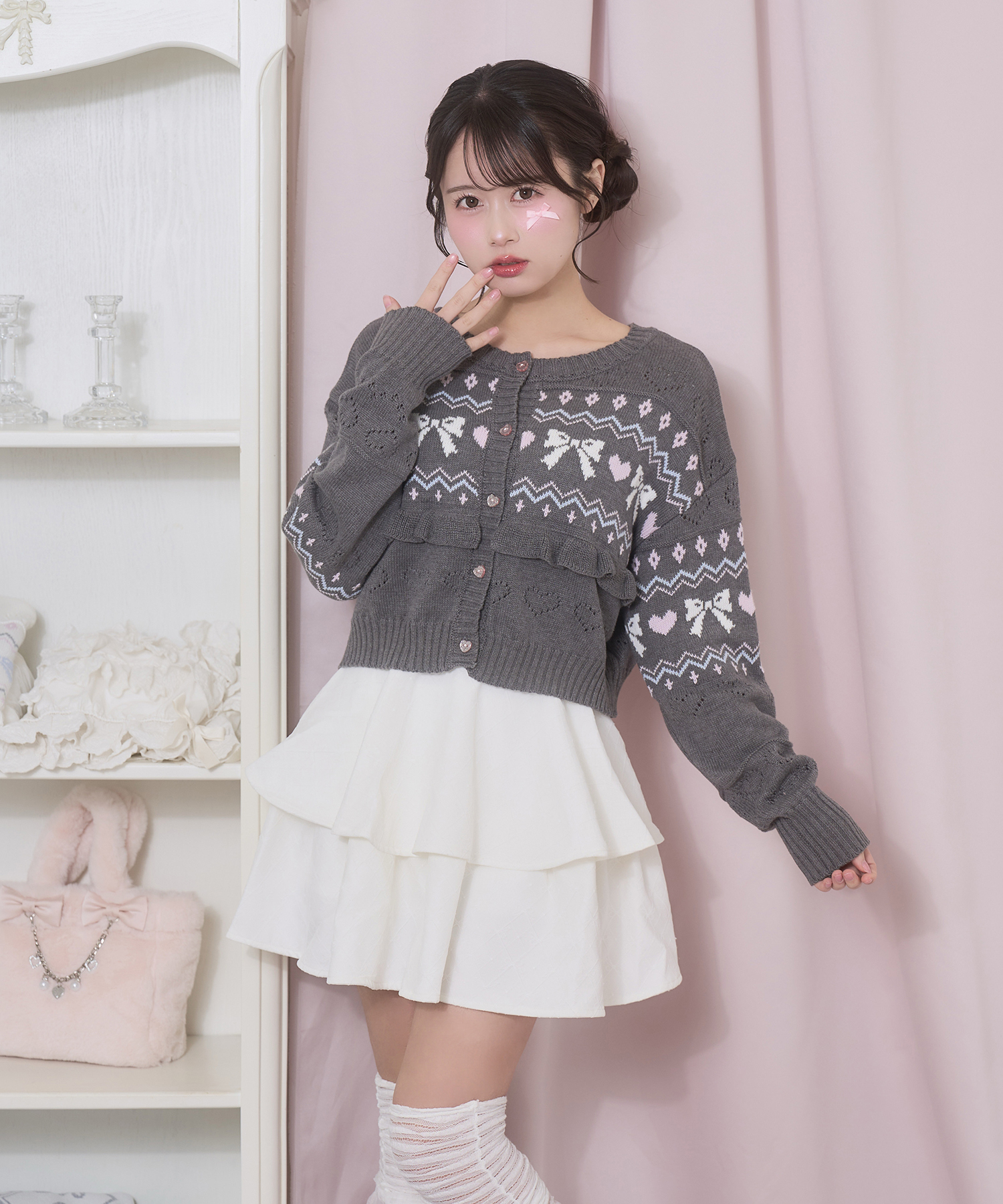 リボンハート透かしカーデ