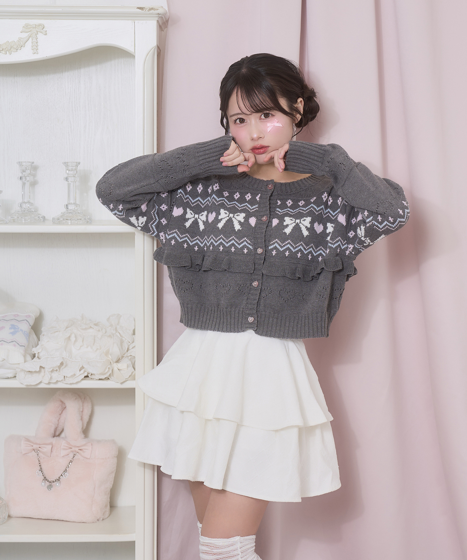 リボンハート透かしカーデ