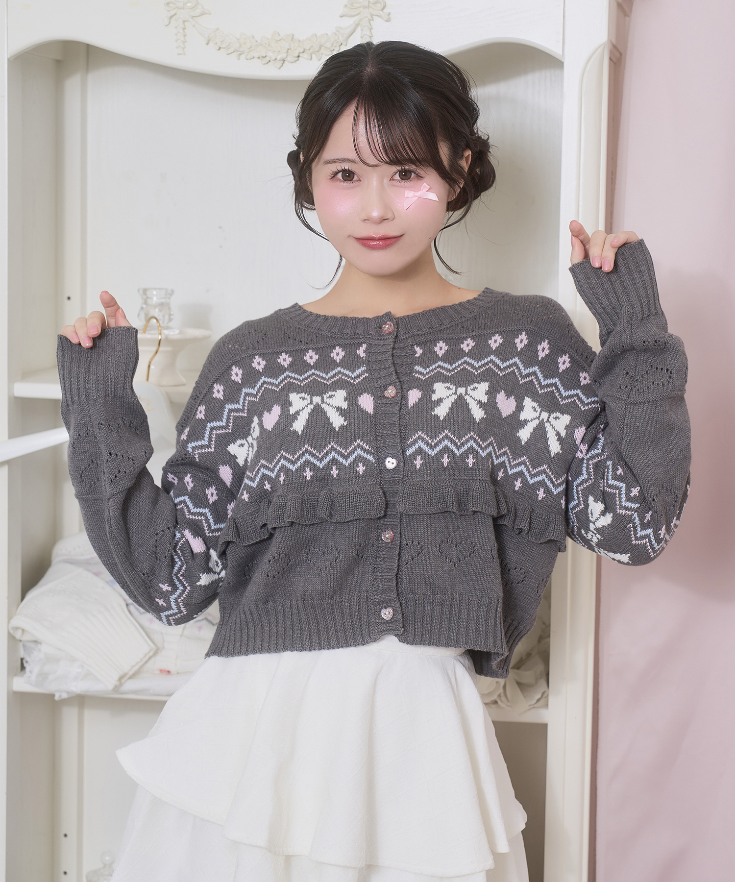 リボンハート透かしカーデ