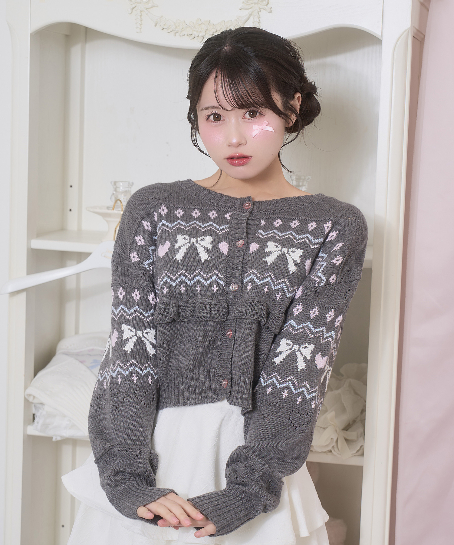 リボンハート透かしカーデ