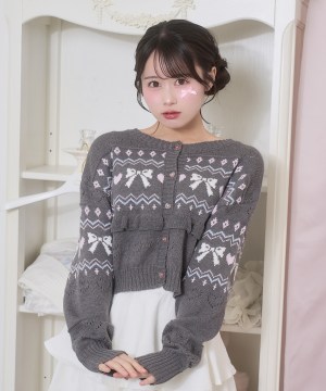 リボンハート透かしカーデ