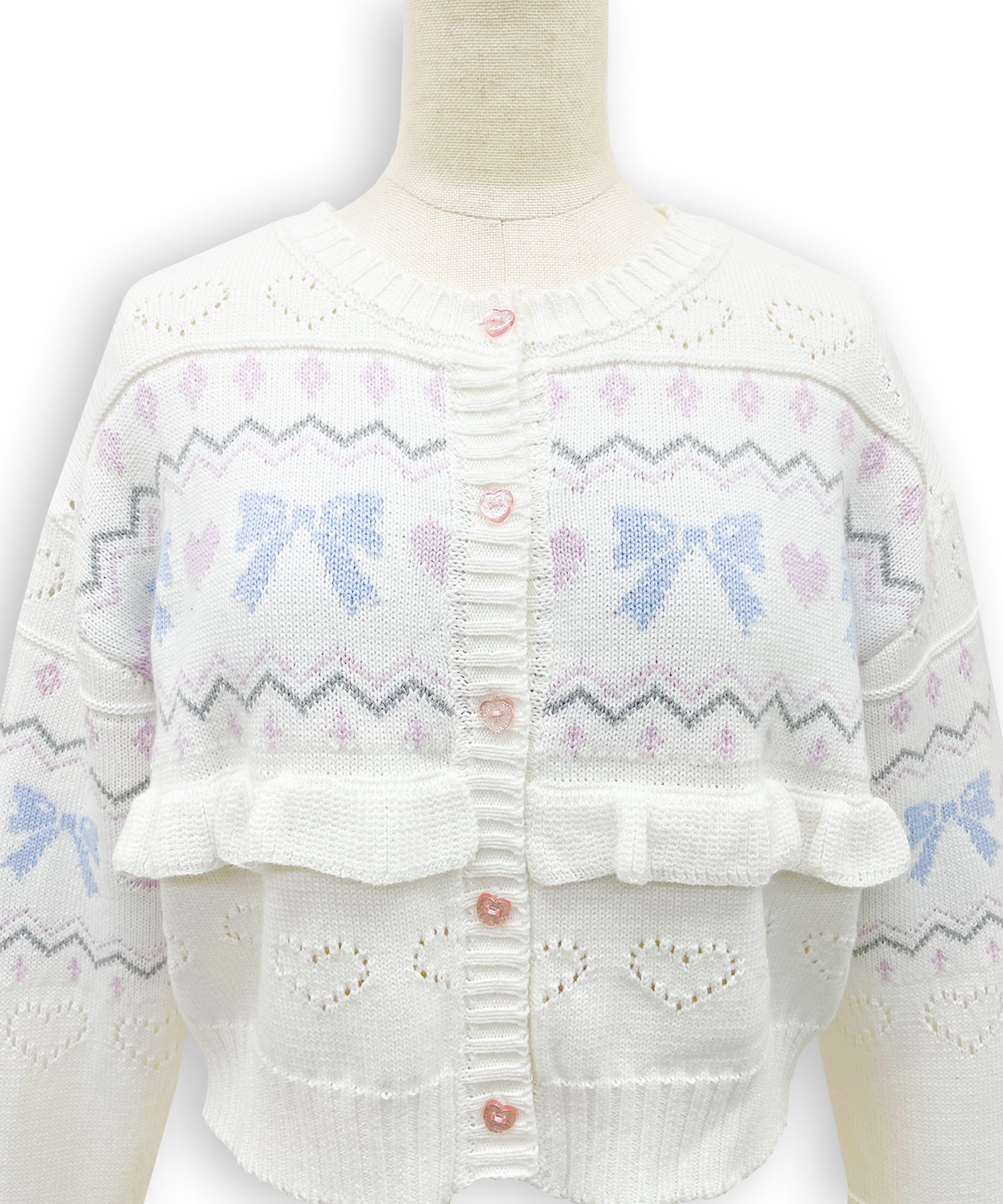 リボンハート透かしカーデ