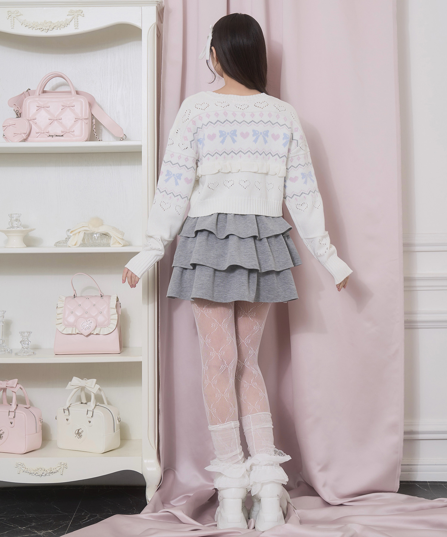 リボンハート透かしカーデ