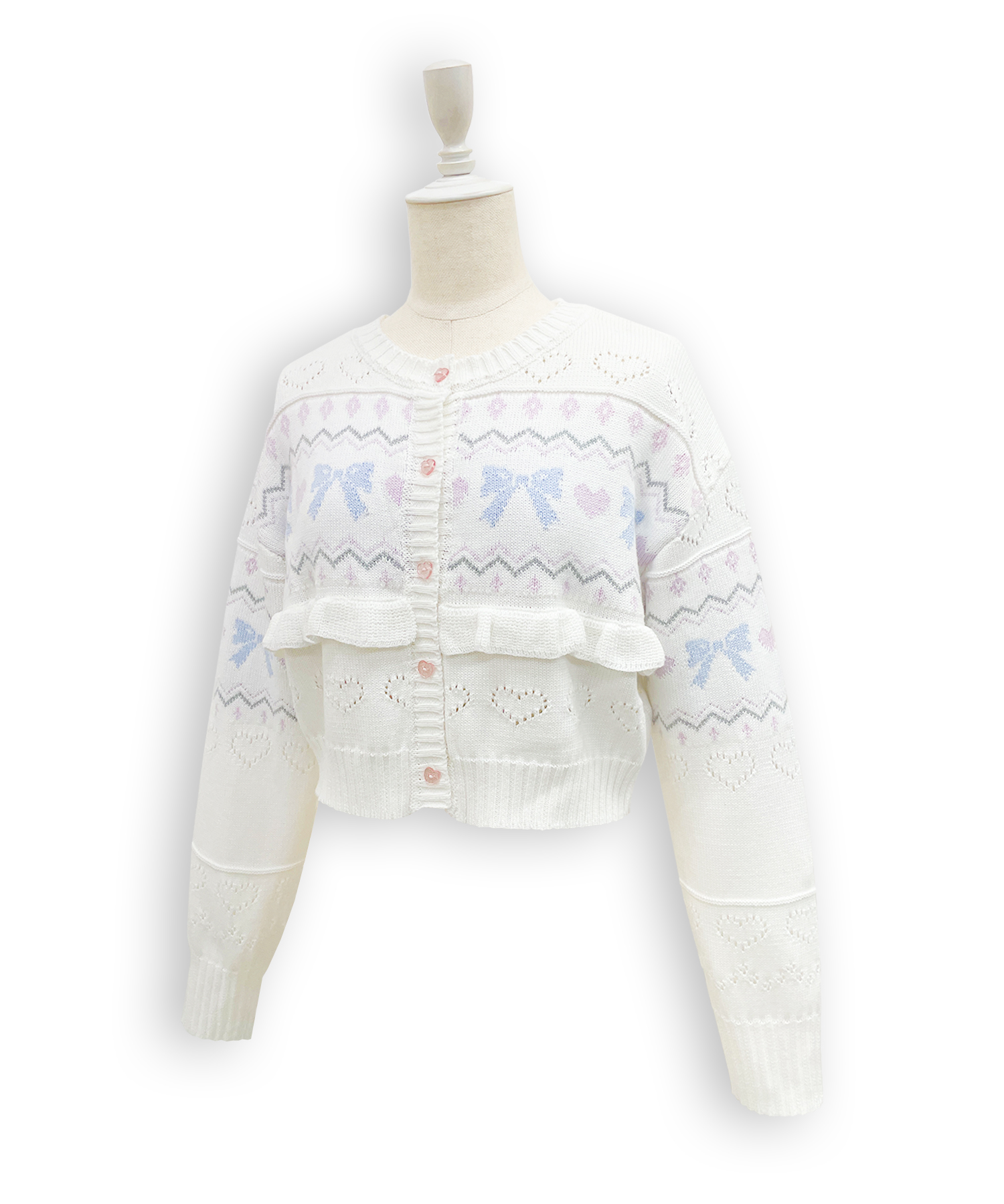 リボンハート透かしカーデ