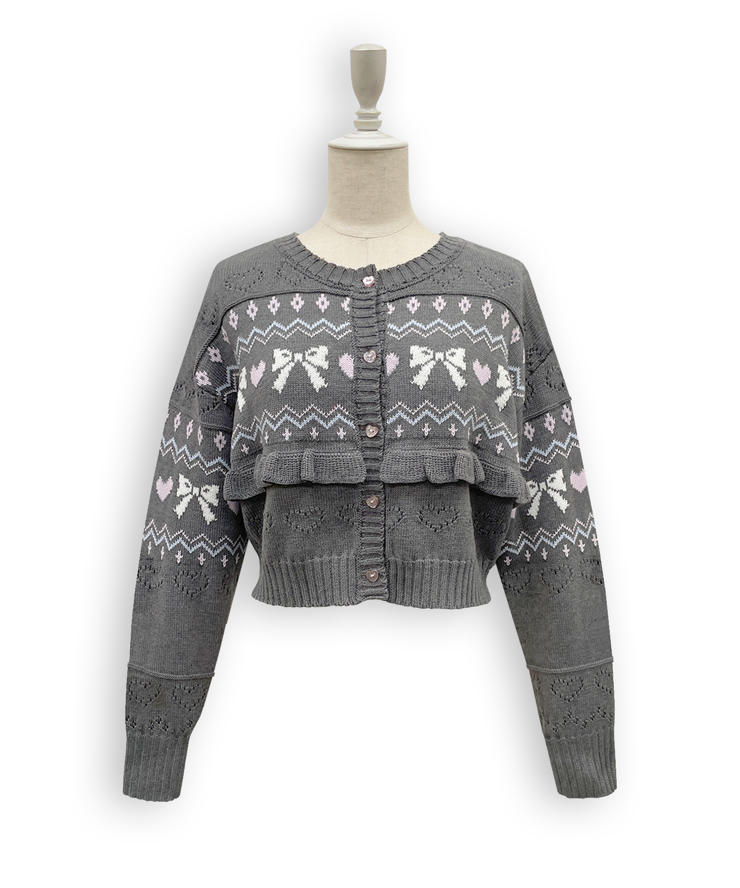 リボンハート透かしカーデ