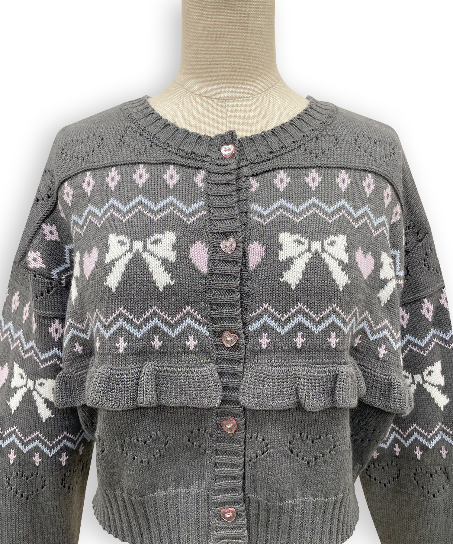 リボンハート透かしカーデ