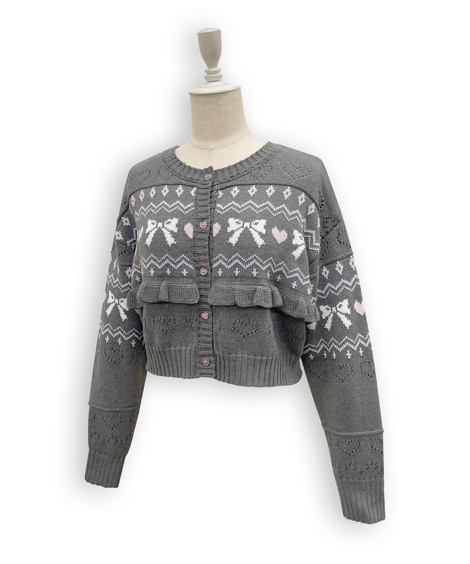 リボンハート透かしカーデ