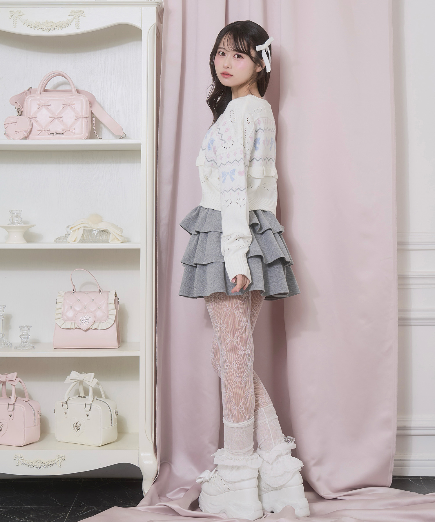 リボンハート透かしカーデ