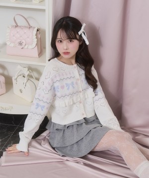 リボンハート透かしカーデ