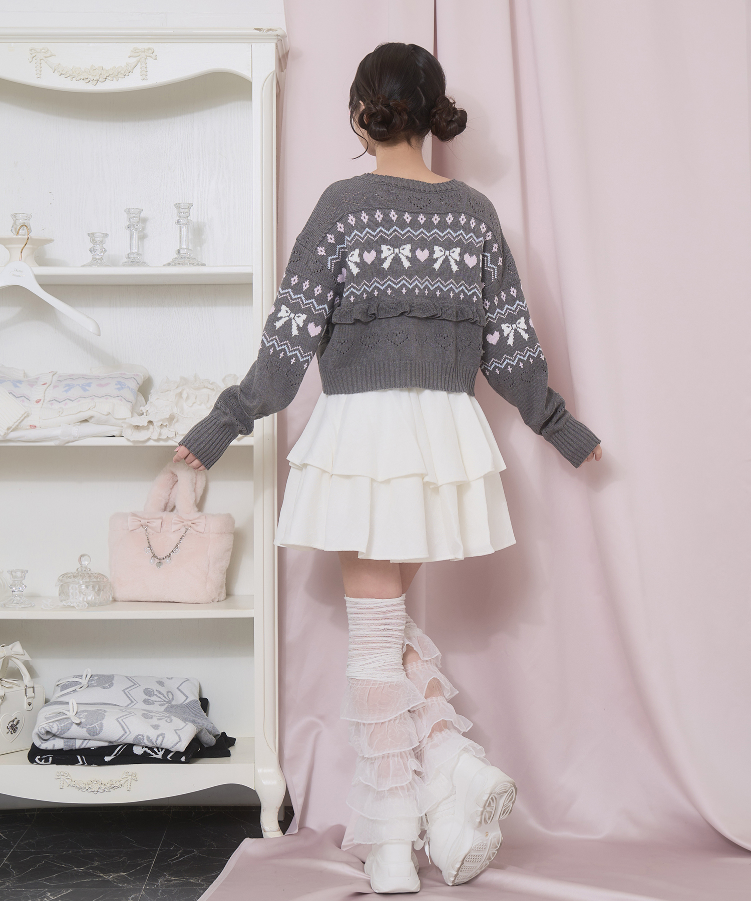 リボンハート透かしカーデ