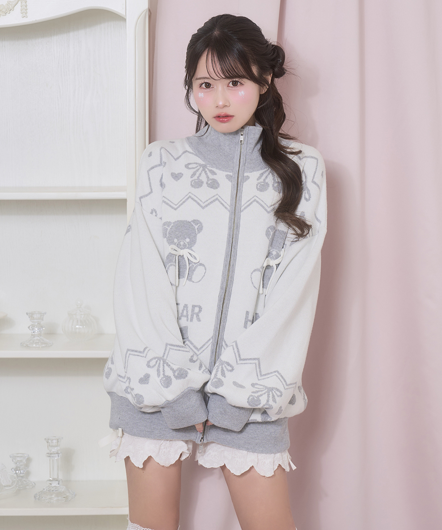 くまチェリージャガードジップブルゾン