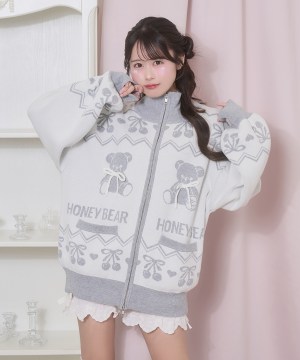 くまチェリージャガードジップブルゾン