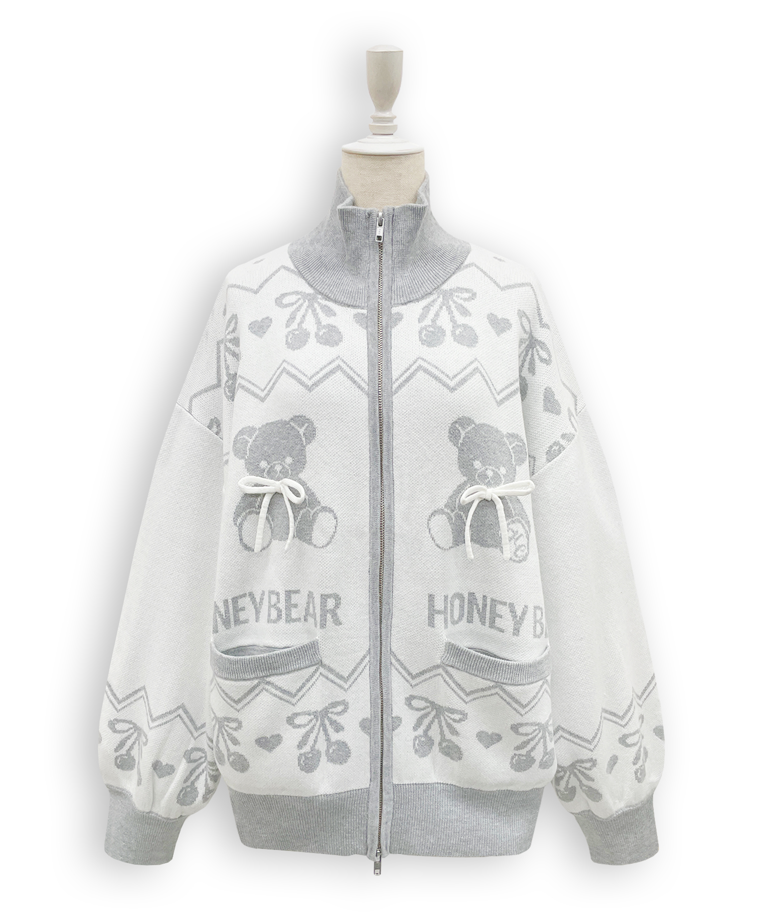 くまチェリージャガードジップブルゾン