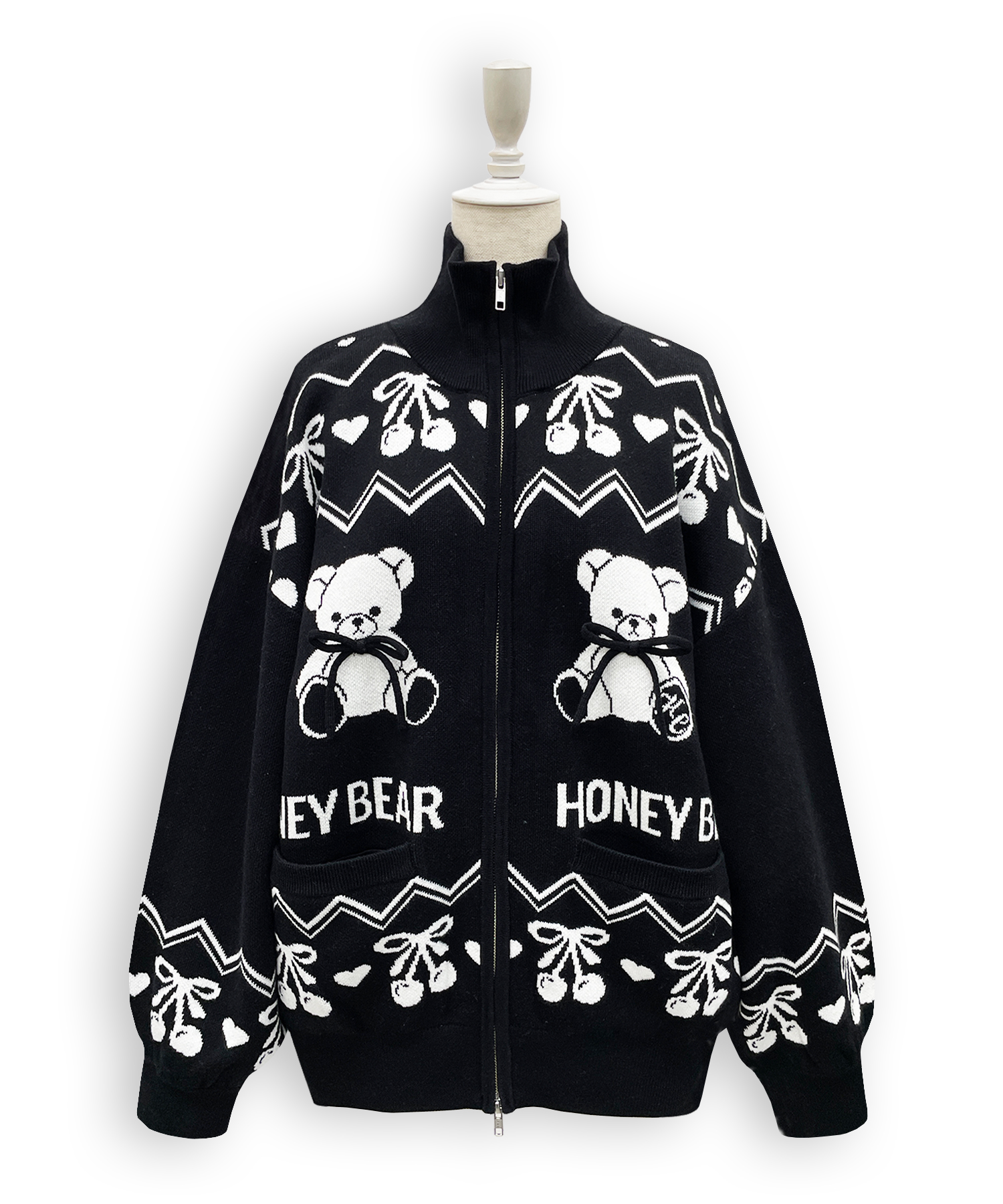 くまチェリージャガードジップブルゾン