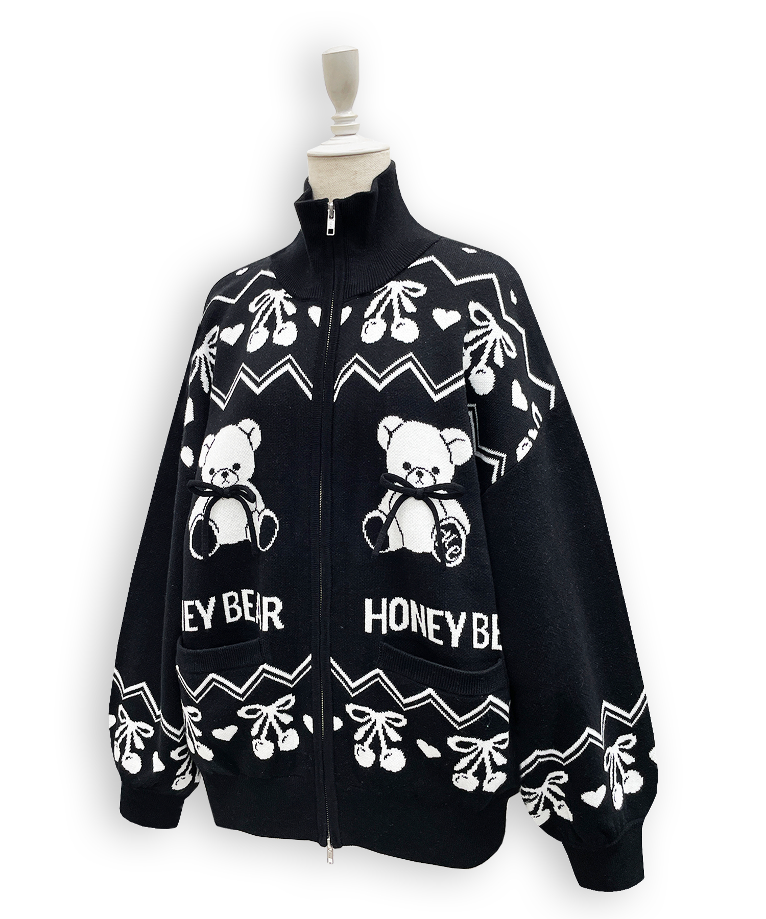 くまチェリージャガードジップブルゾン