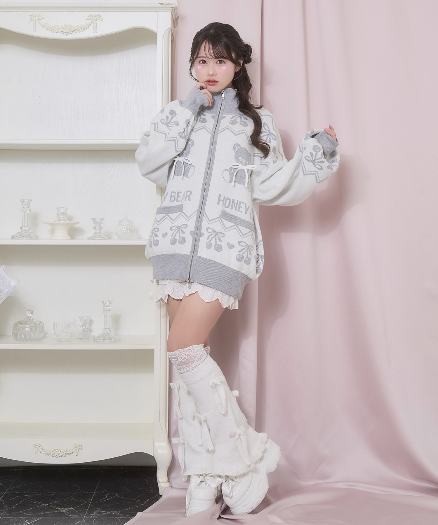 くまチェリージャガードジップブルゾン