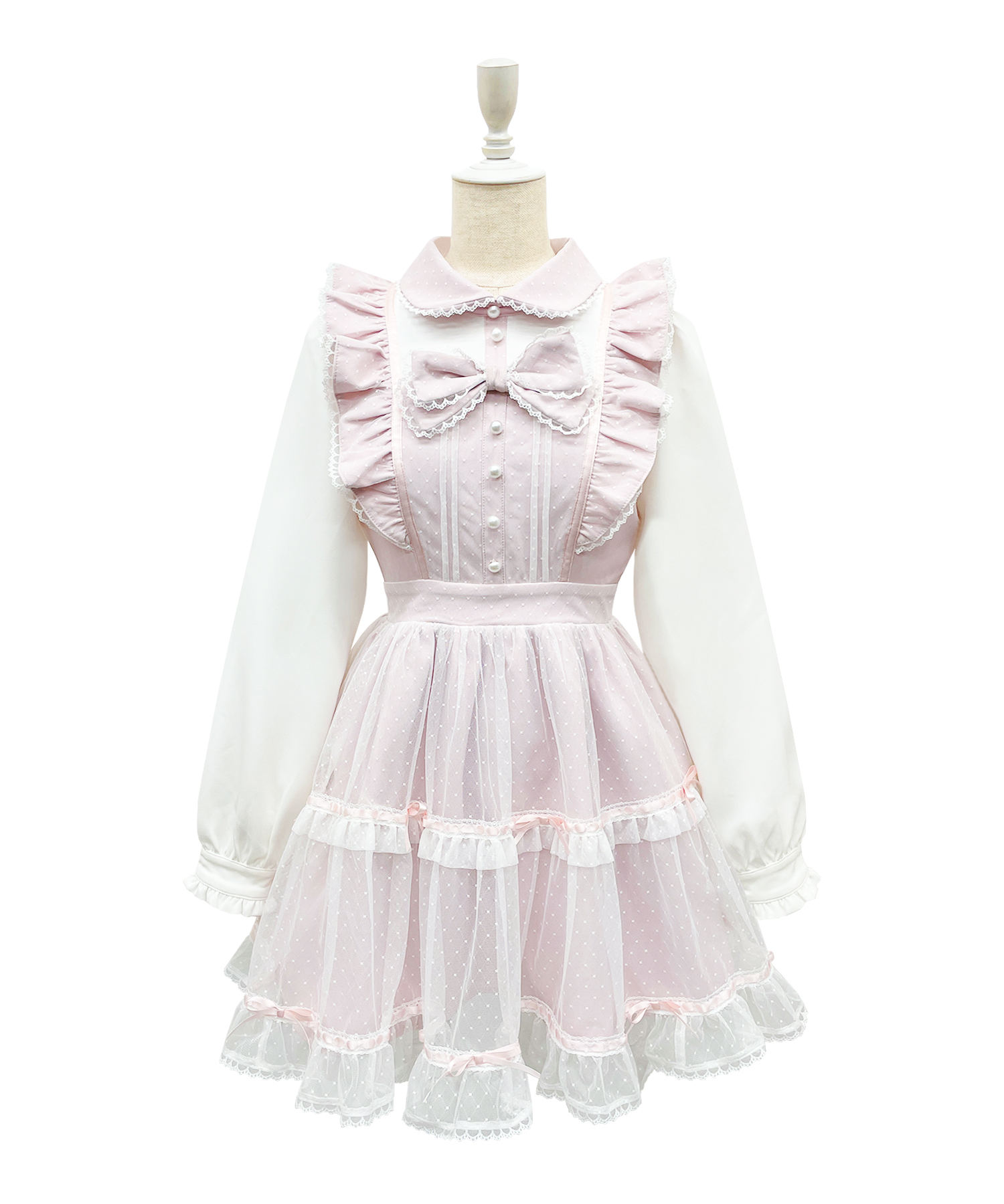 フロントリボンドットチュールワンピース