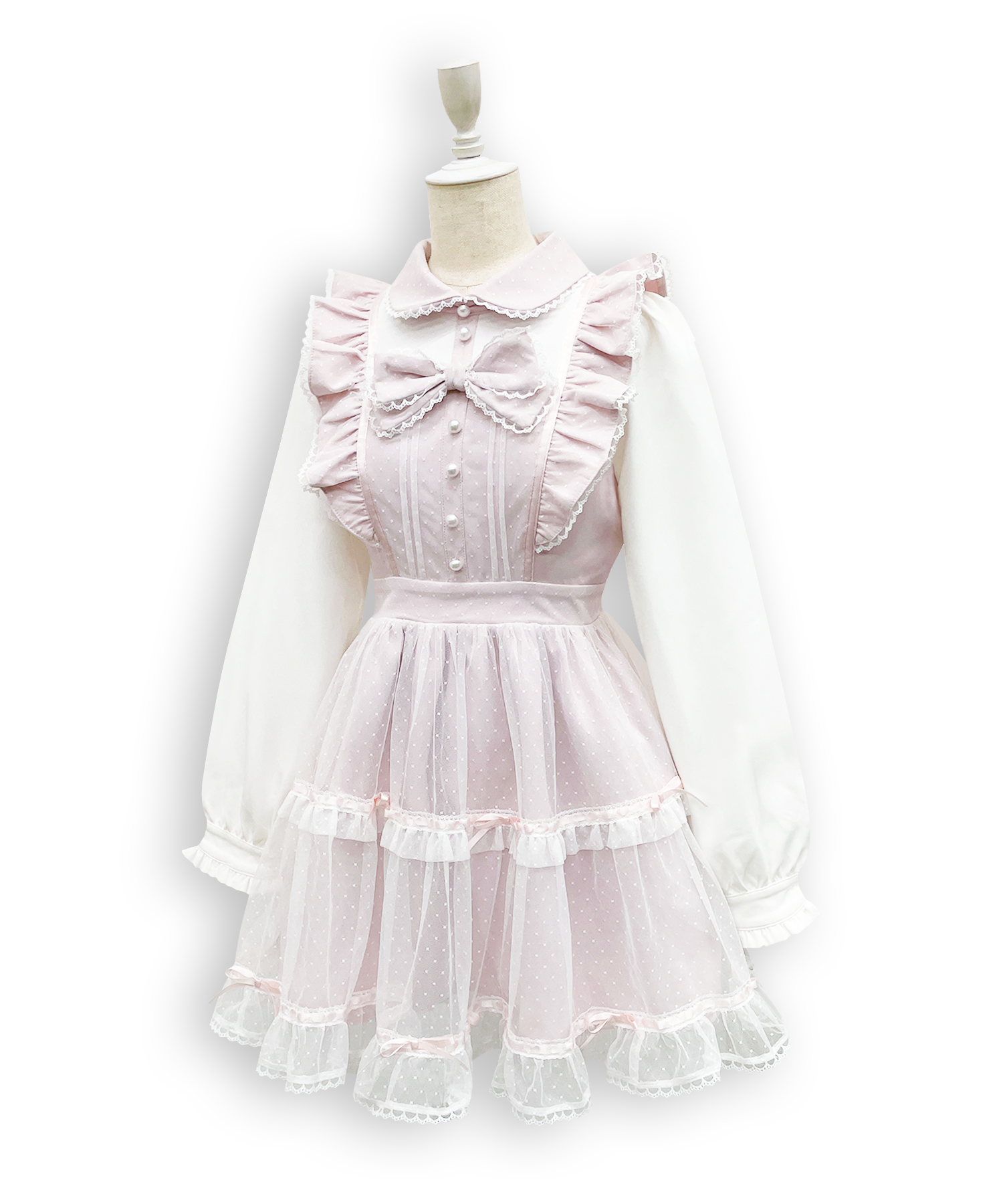 フロントリボンドットチュールワンピース