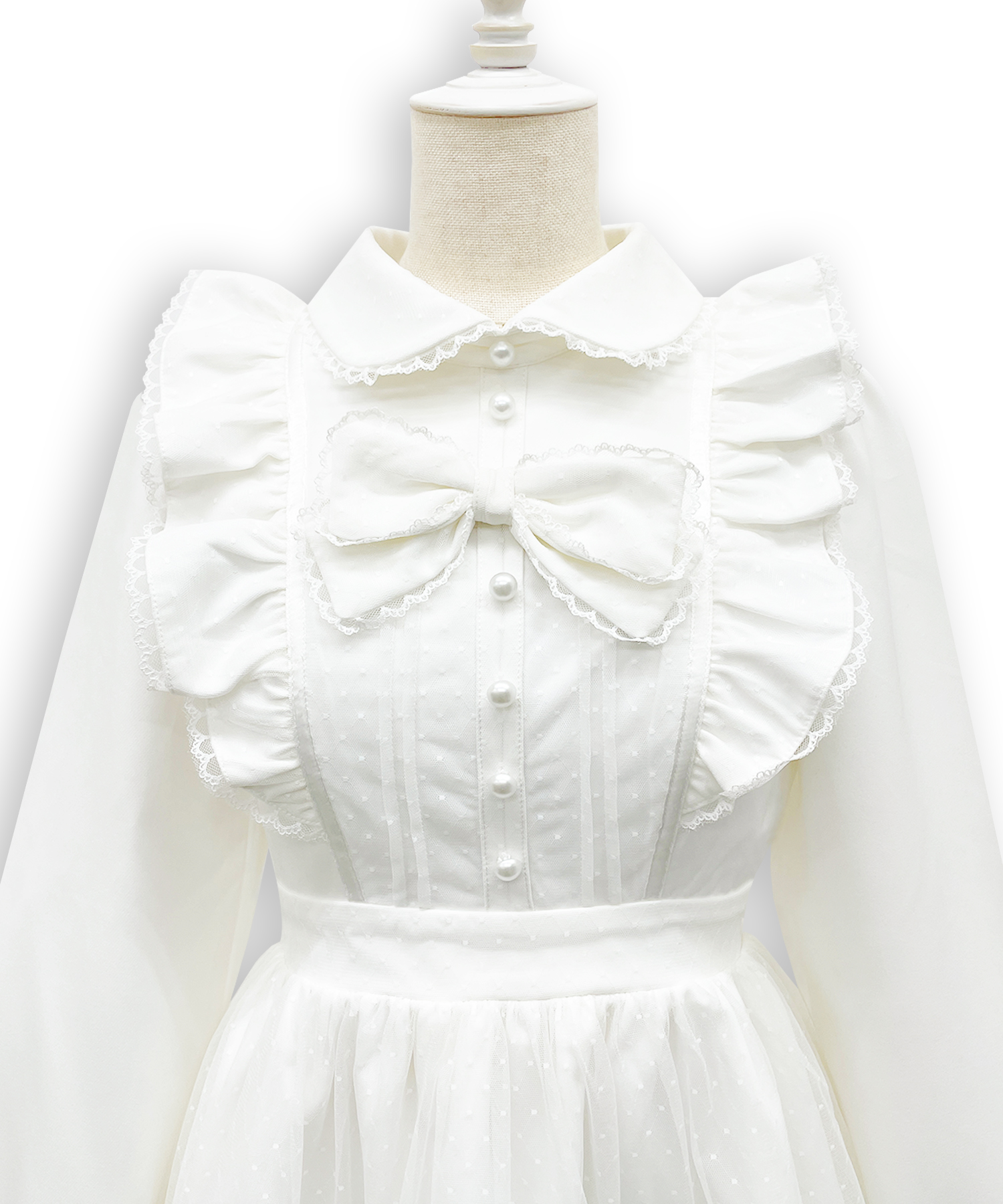 フロントリボンドットチュールワンピース