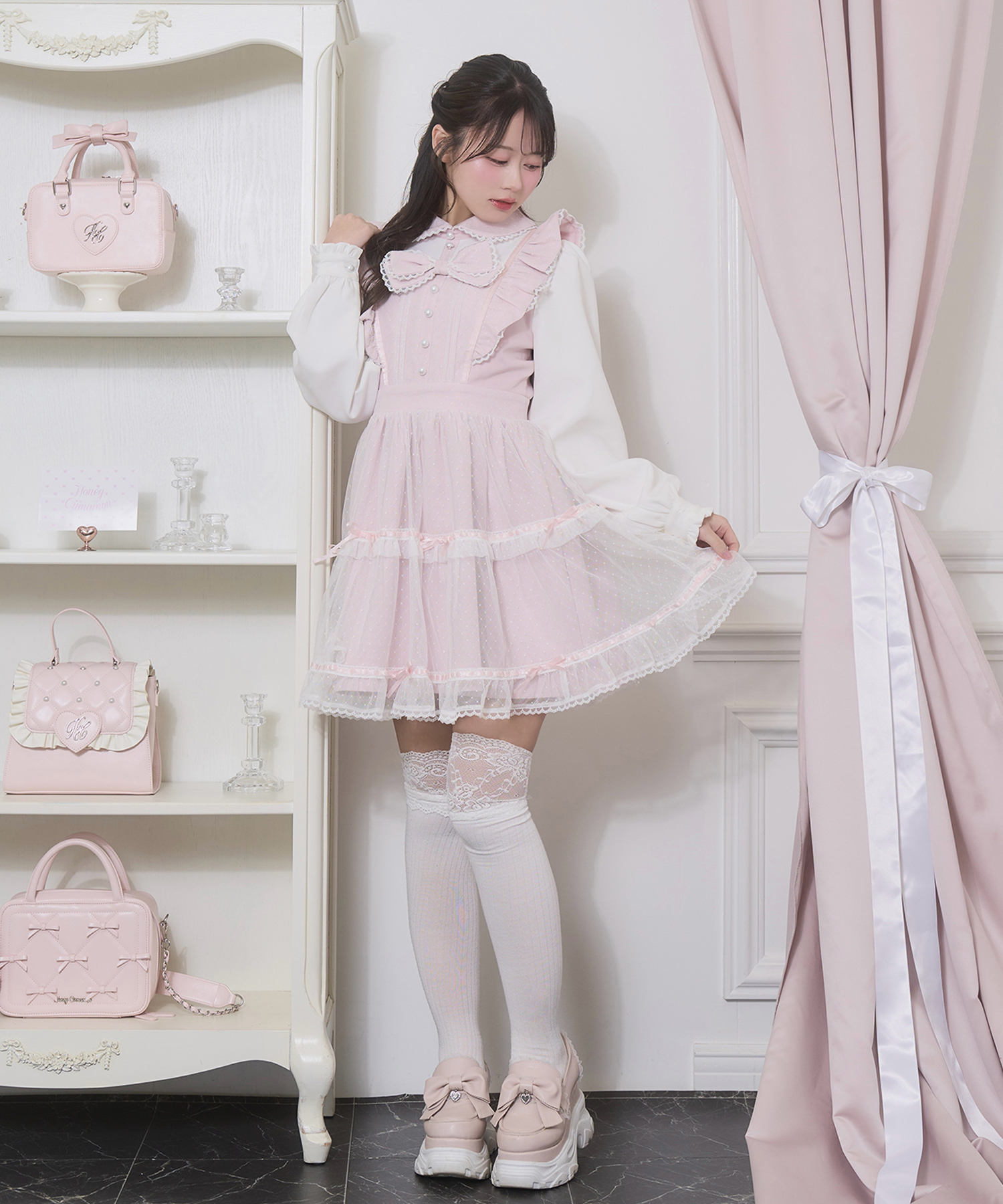 フロントリボンドットチュールワンピース