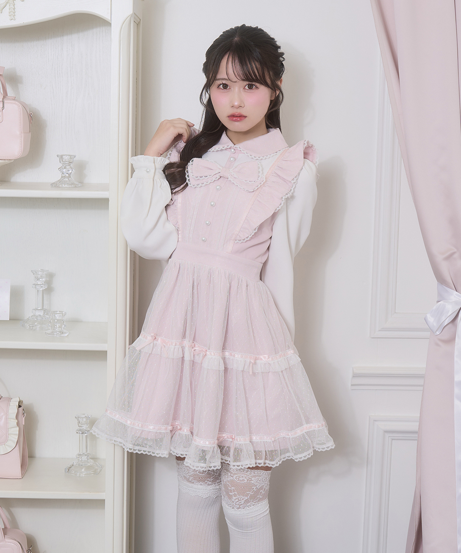 フロントリボンドットチュールワンピース