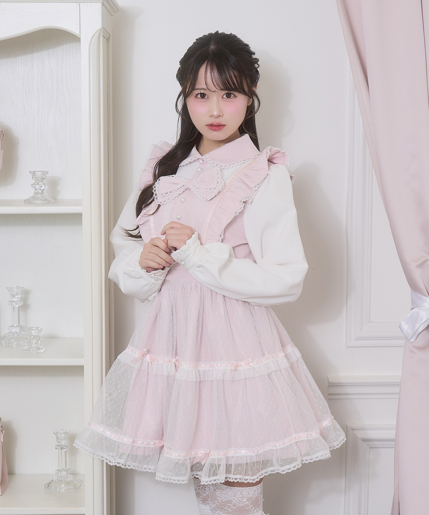 フロントリボンドットチュールワンピース