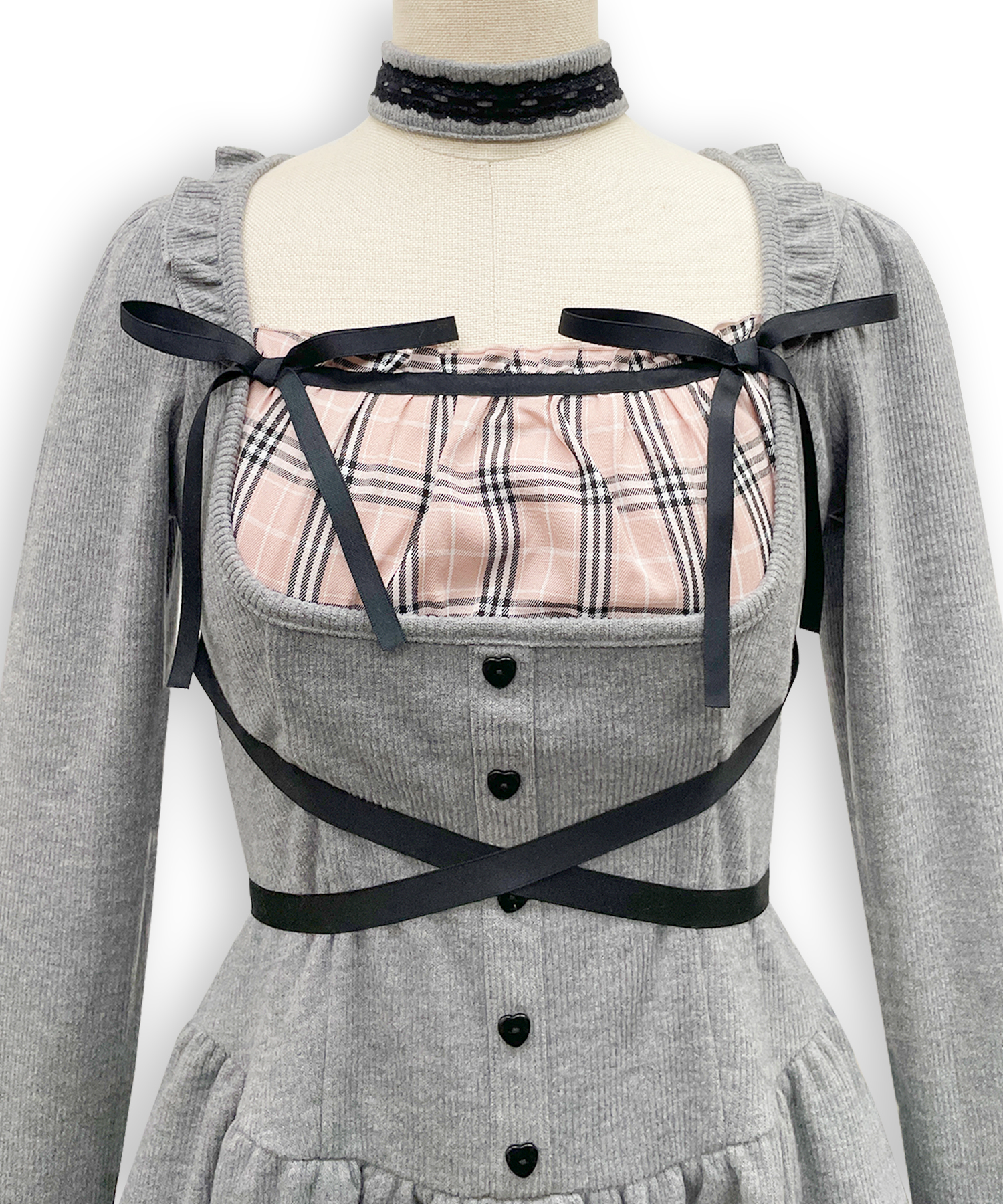 クロスリボンポイントチェックワンピース