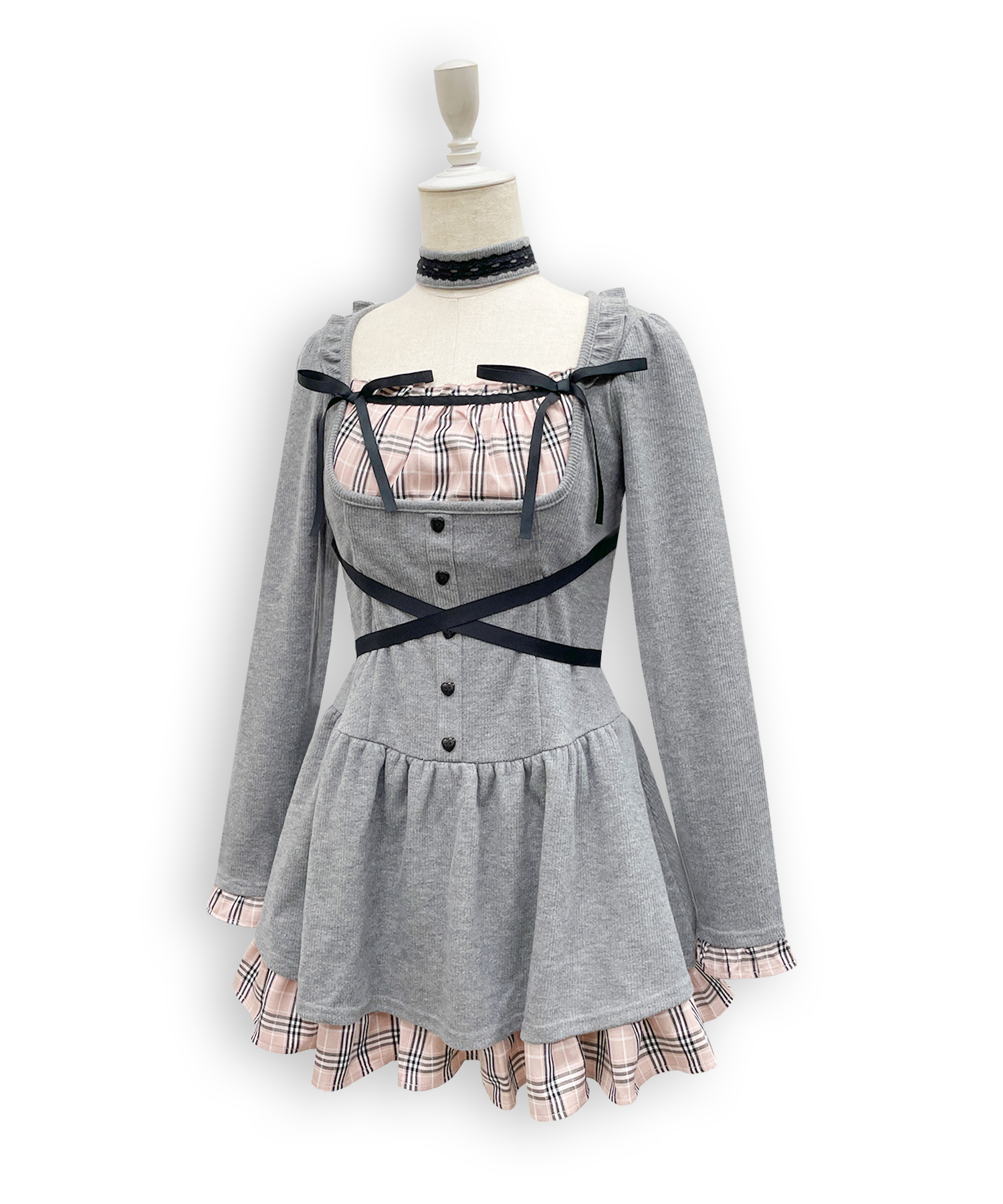 クロスリボンポイントチェックワンピース