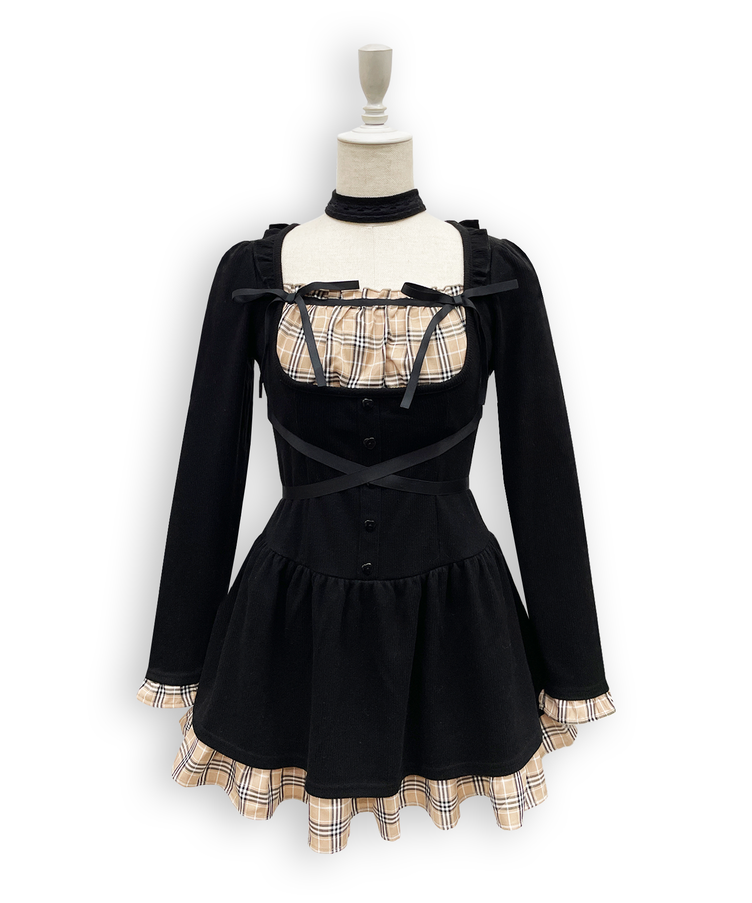 クロスリボンポイントチェックワンピース