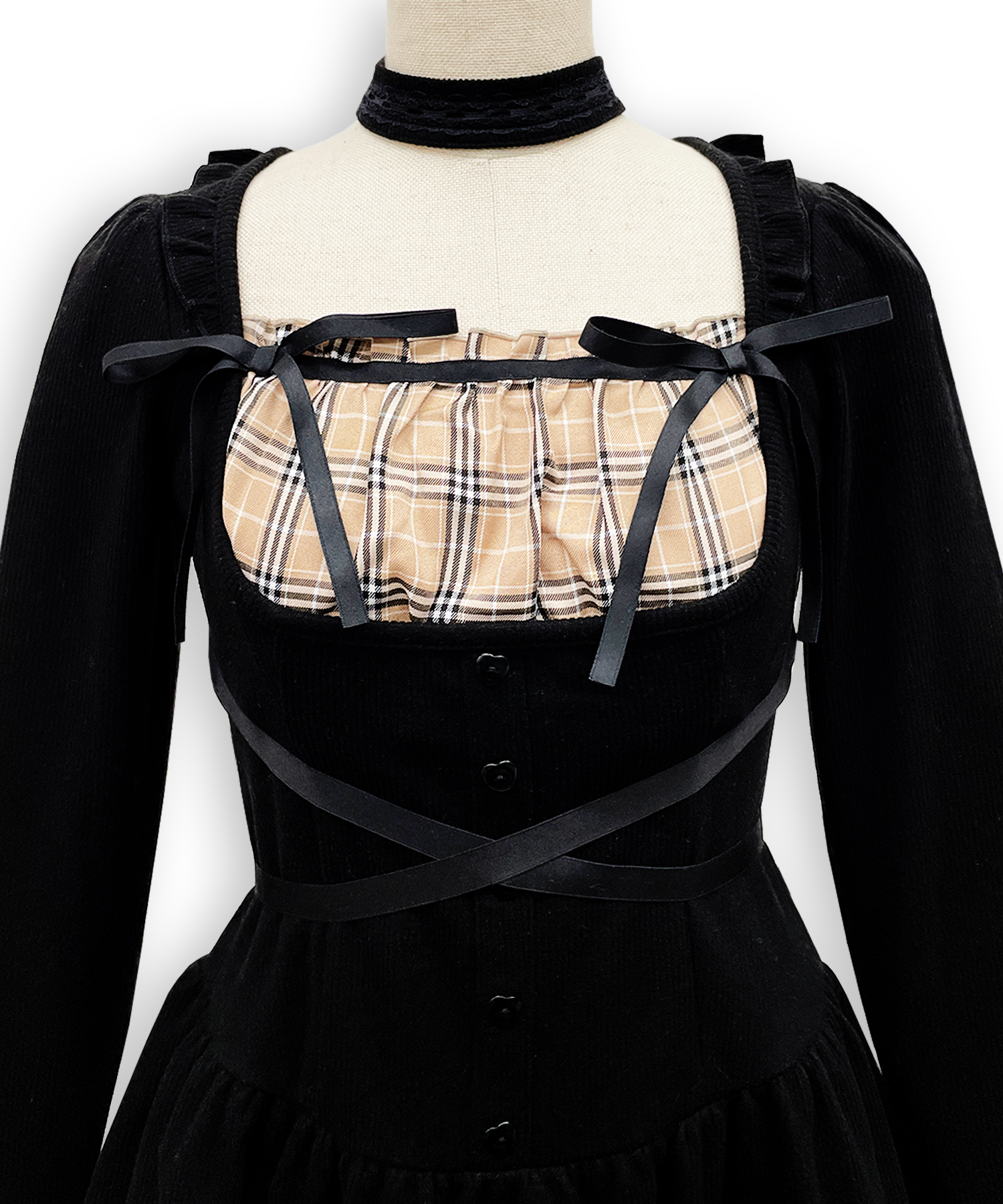 クロスリボンポイントチェックワンピース