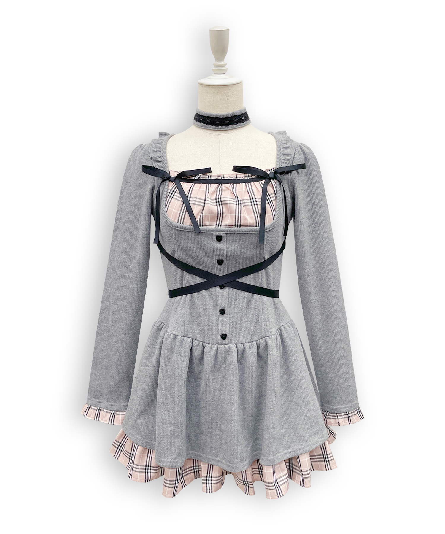 クロスリボンポイントチェックワンピース