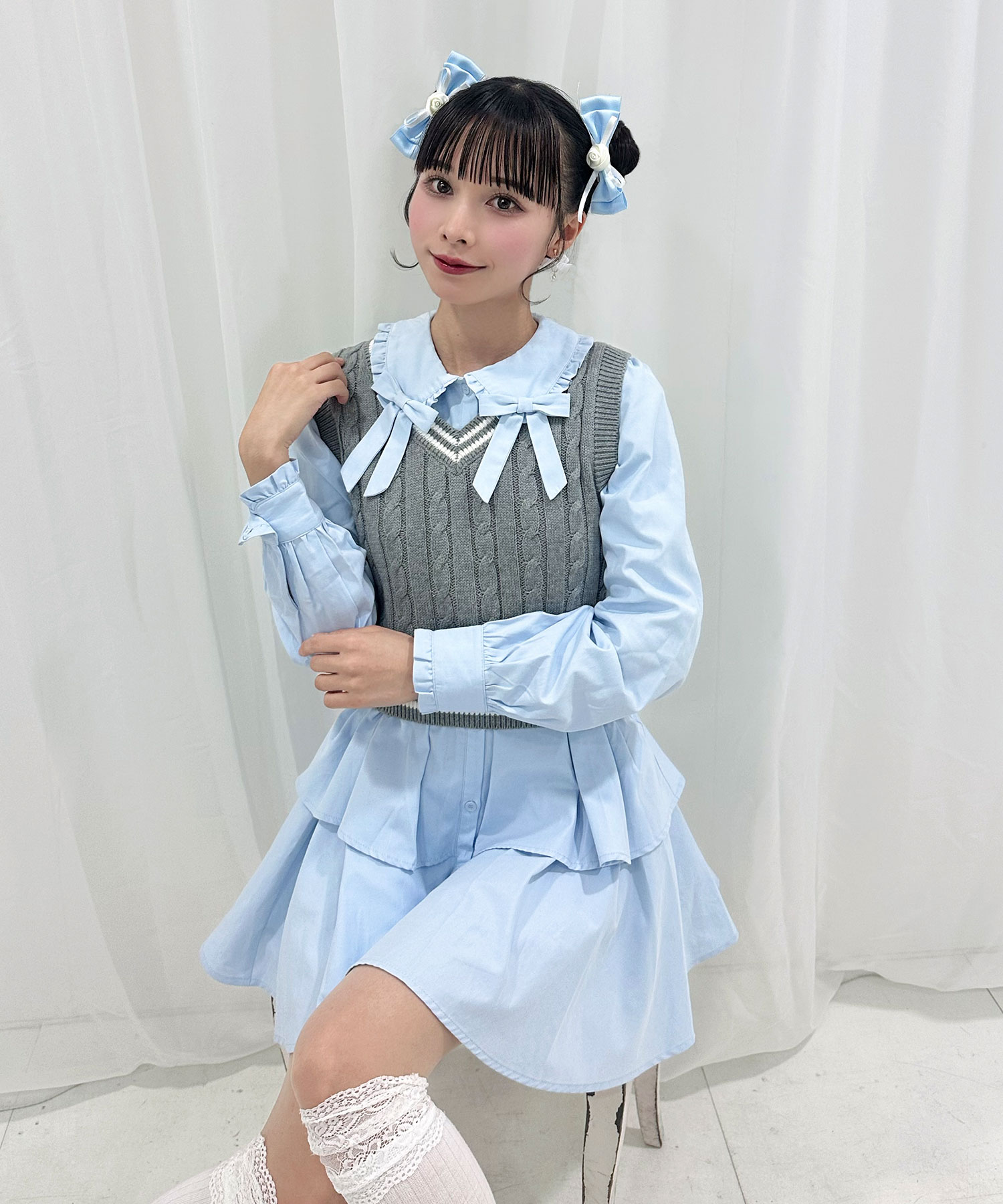 ベストセットシャツワンピース Roseリボンクリップ SET