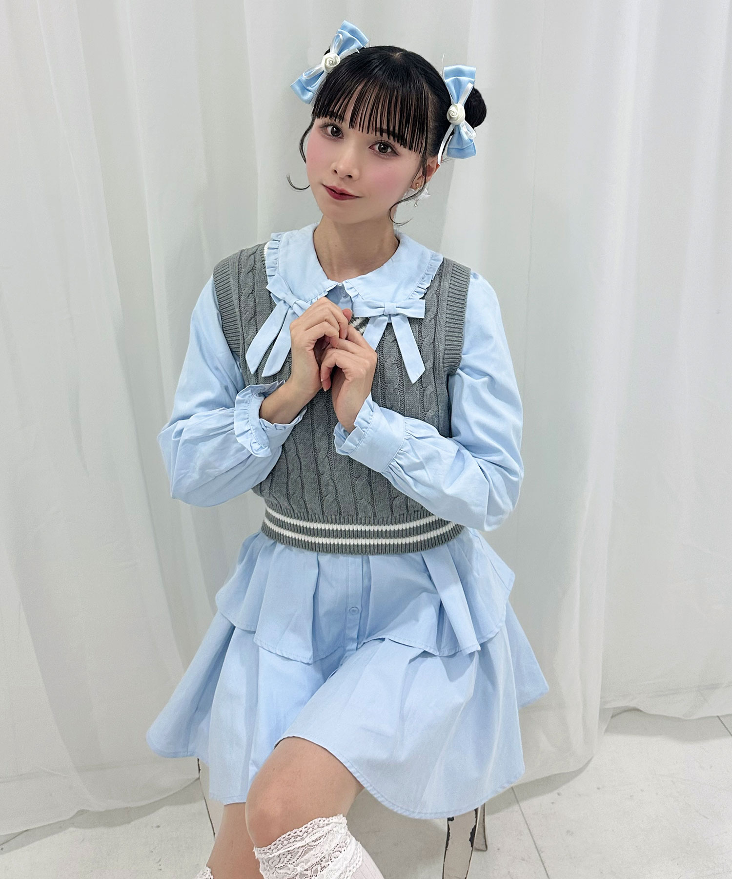 ベストセットシャツワンピース Roseリボンクリップ SET