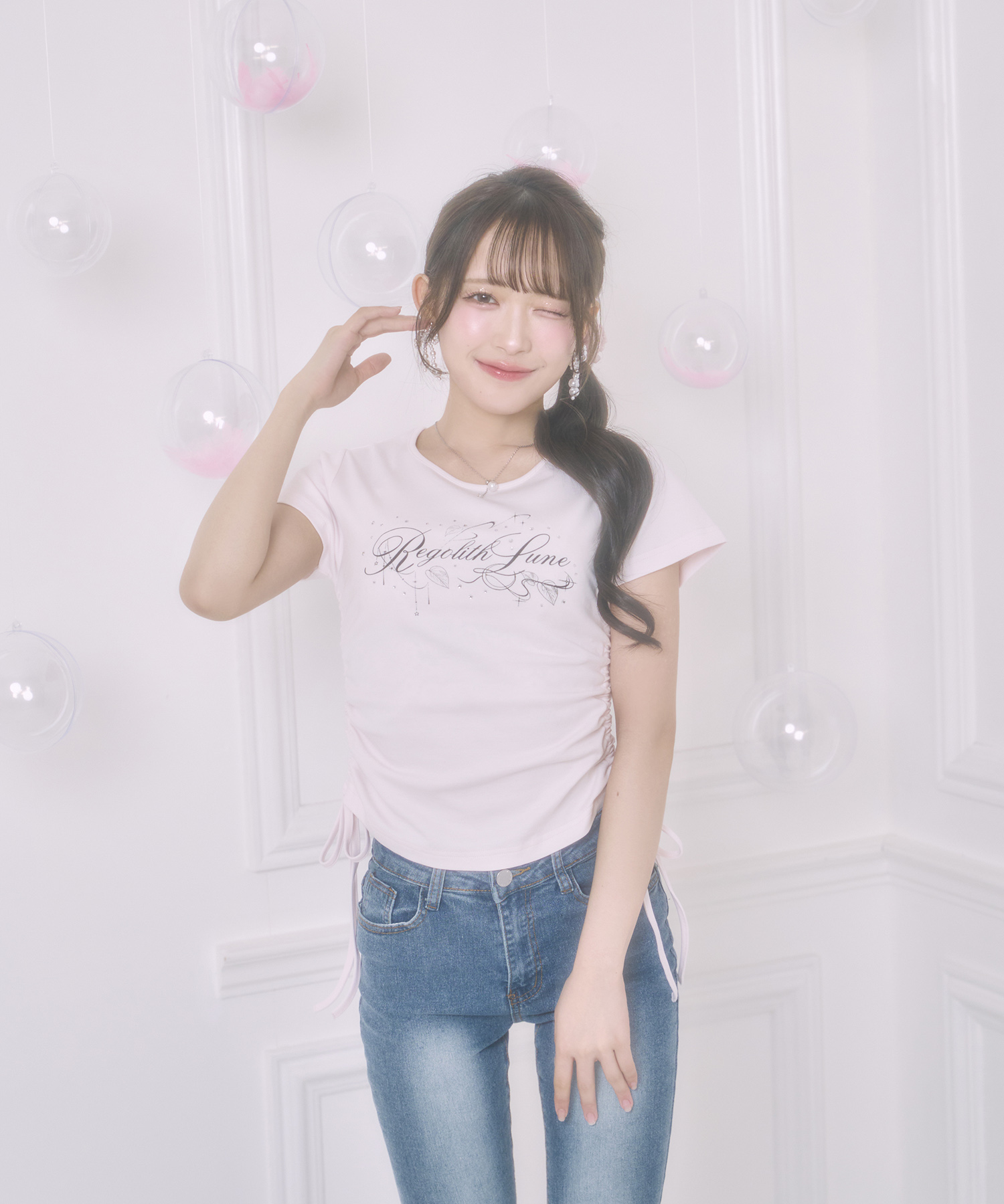 サイドリボンRegolith Lune Tシャツ / ピンク