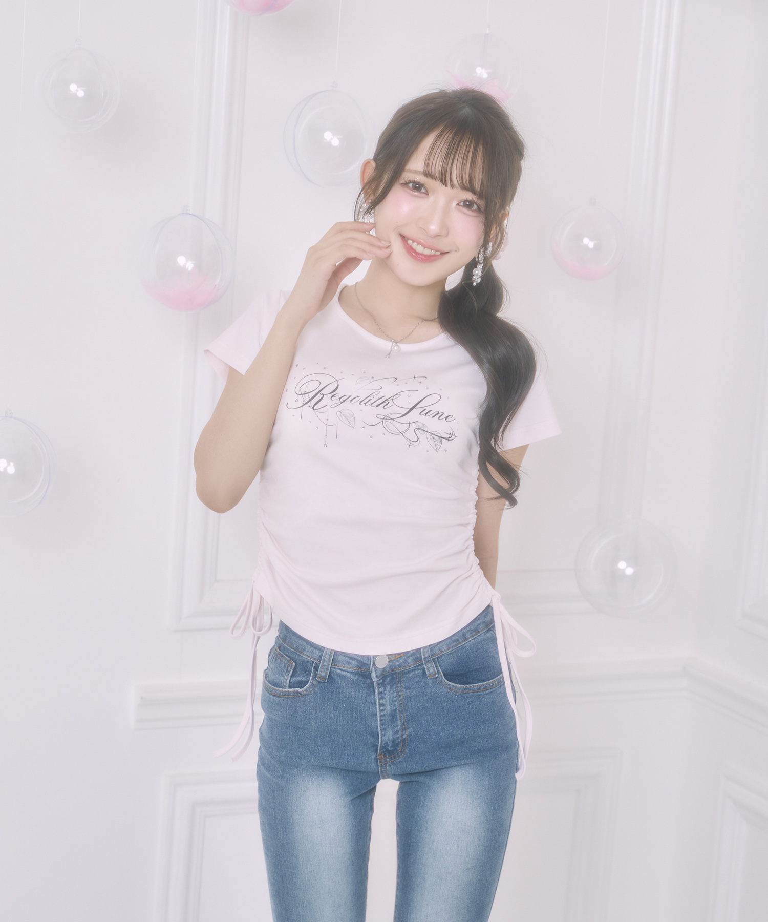 サイドリボンRegolith Lune Tシャツ / ピンク