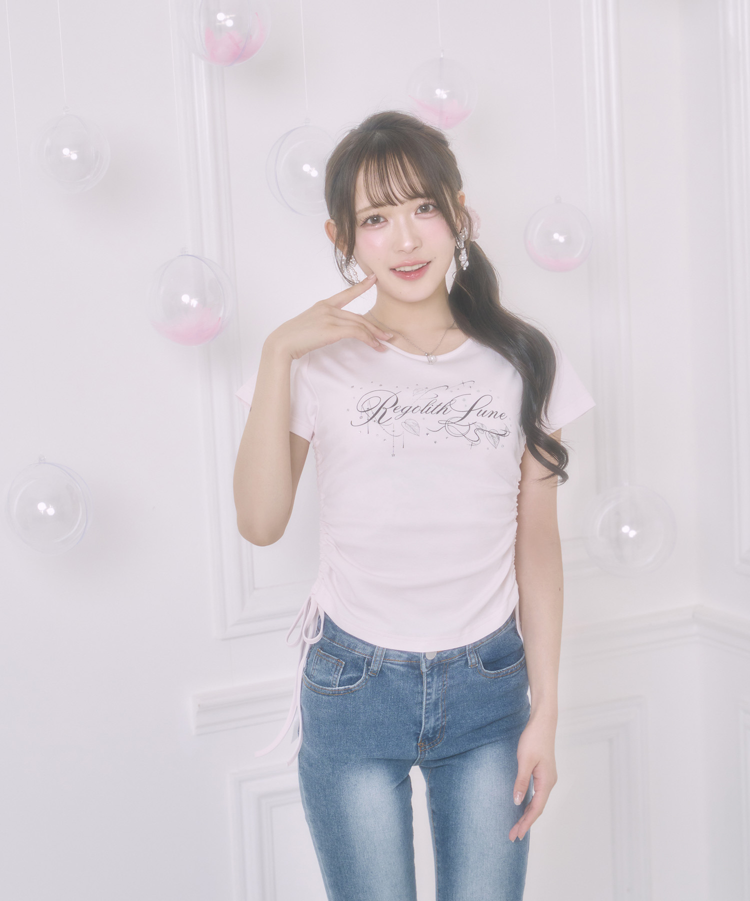 サイドリボンRegolith Lune Tシャツ / ピンク