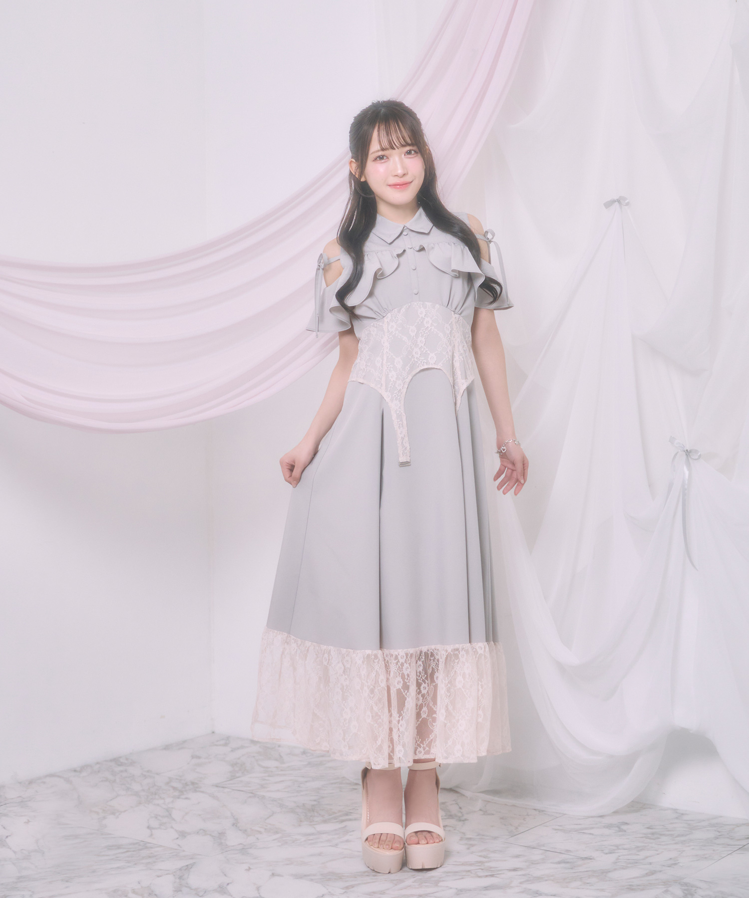 レースガーターシャツワンピ