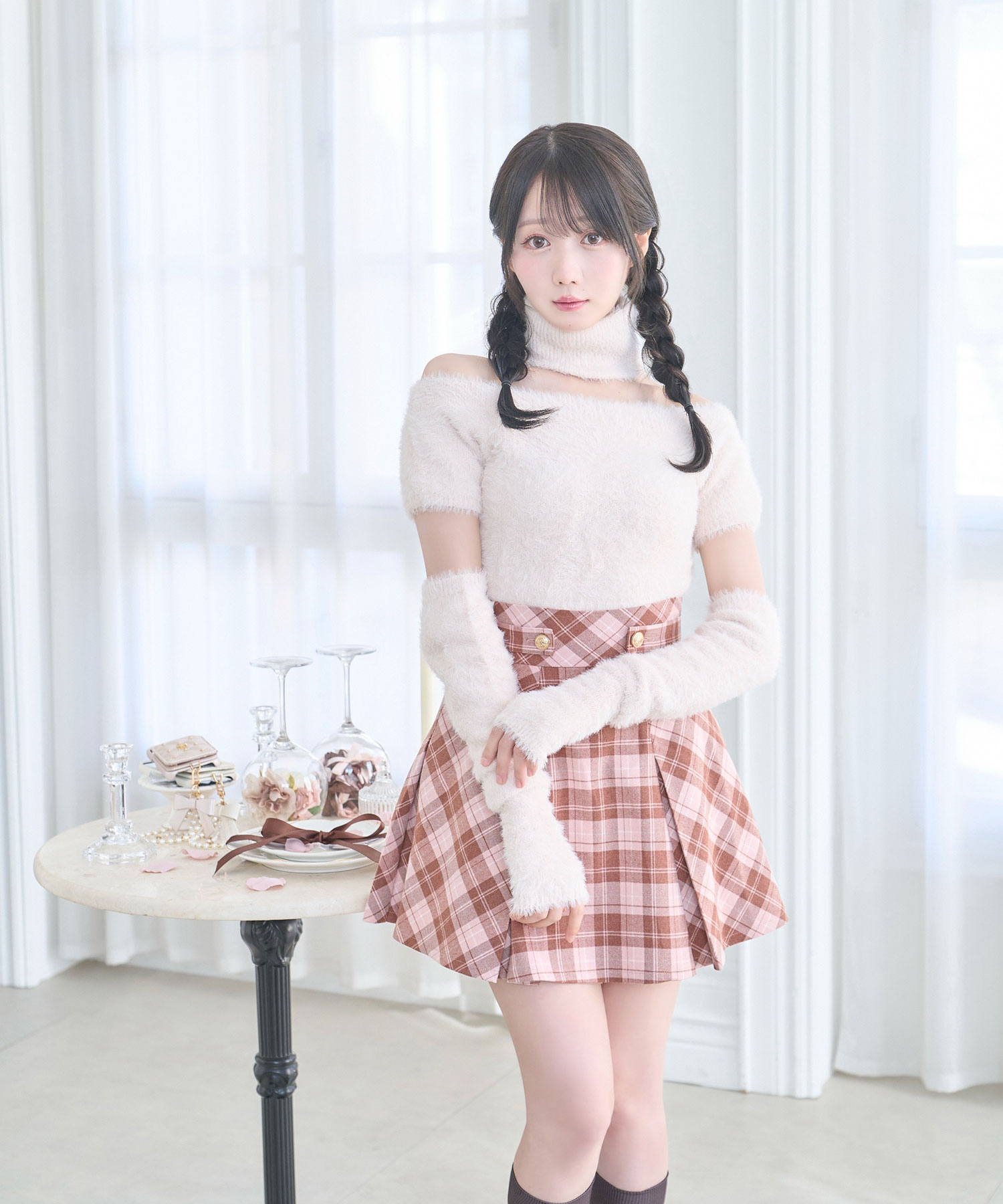 Off shoulder shaggy knit