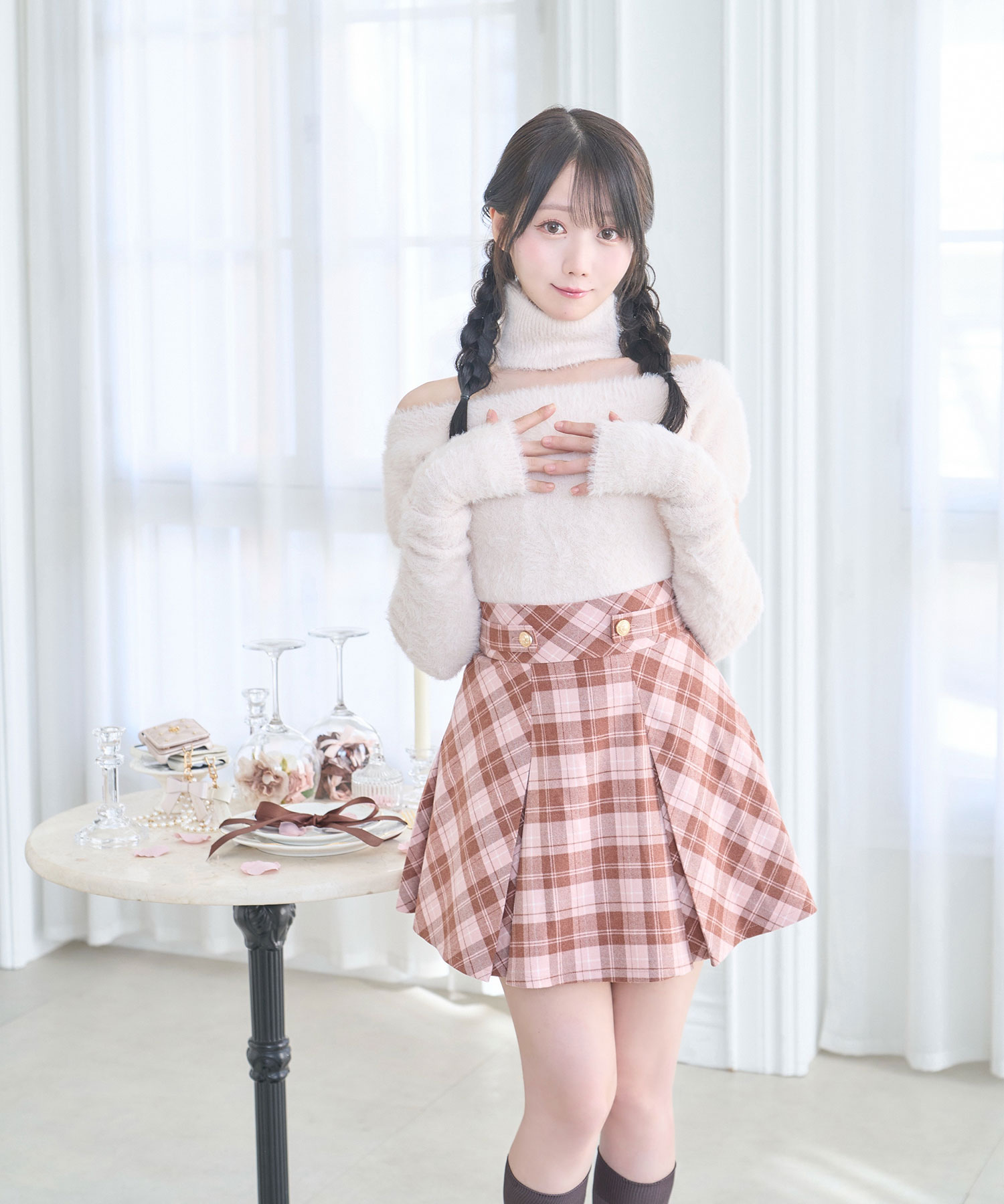 Off shoulder shaggy knit