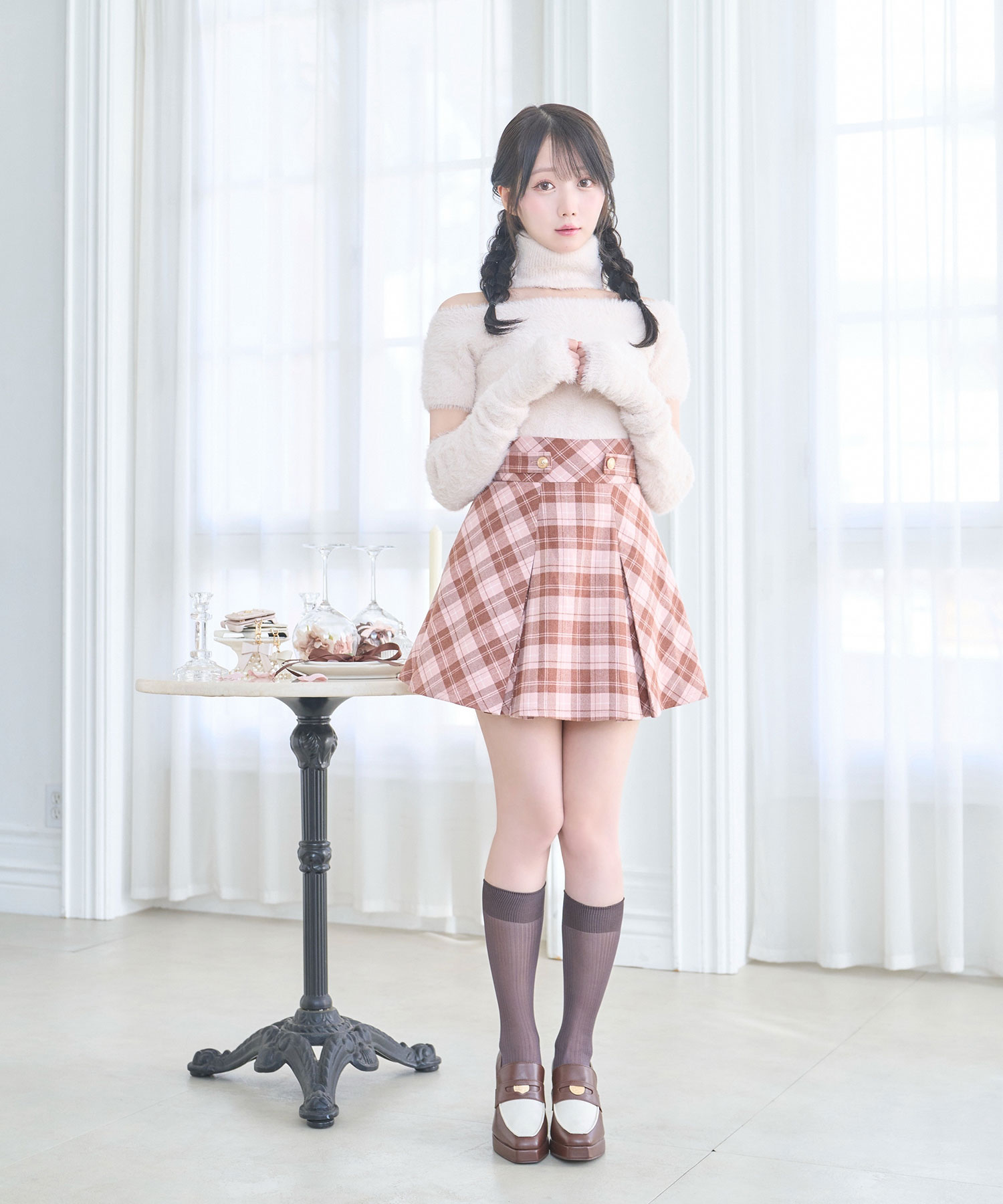 Off shoulder shaggy knit