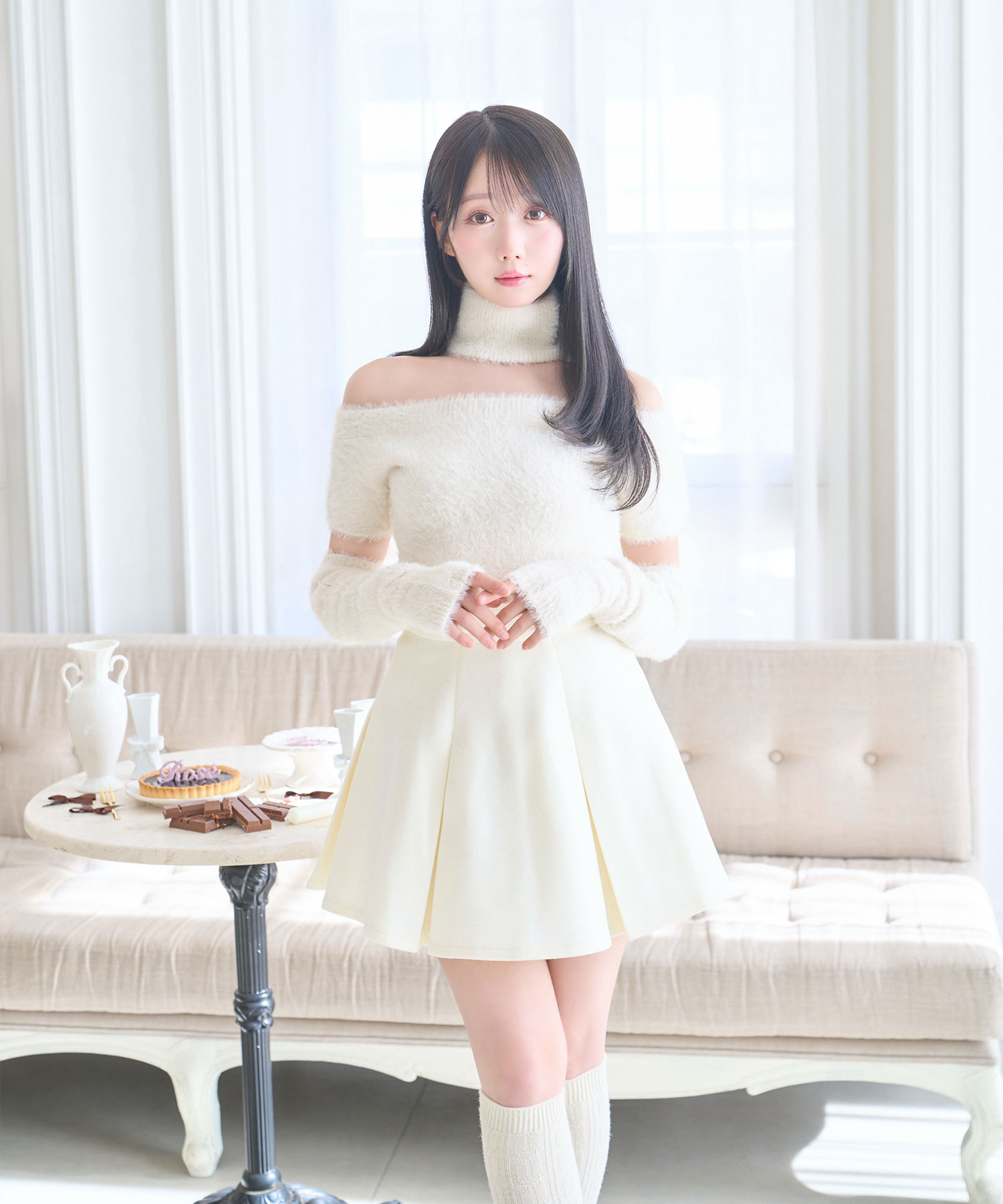 Off shoulder shaggy knit